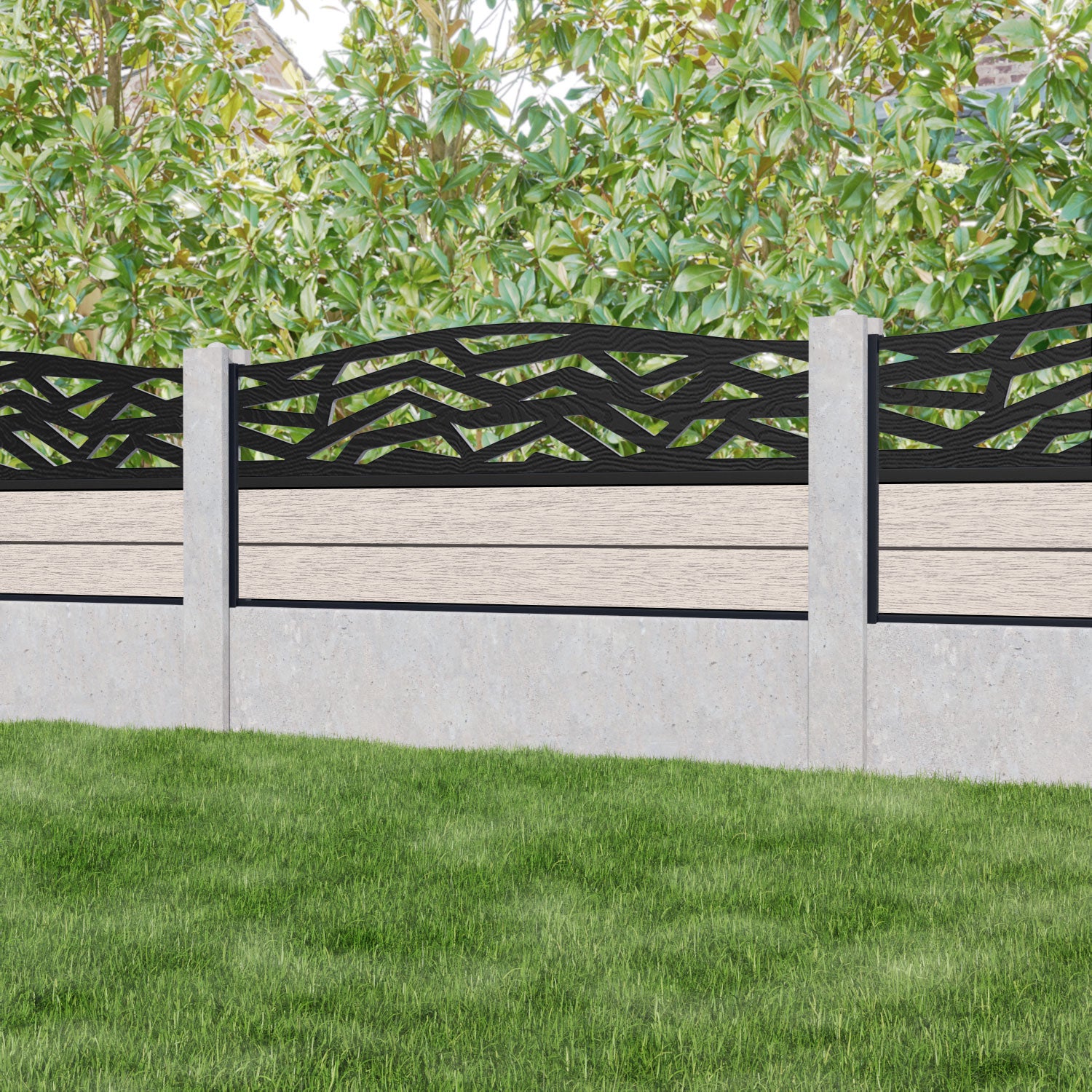 Fusion Zenith Curved Top Fence Panel - Mid Stone - for existing concrete posts
