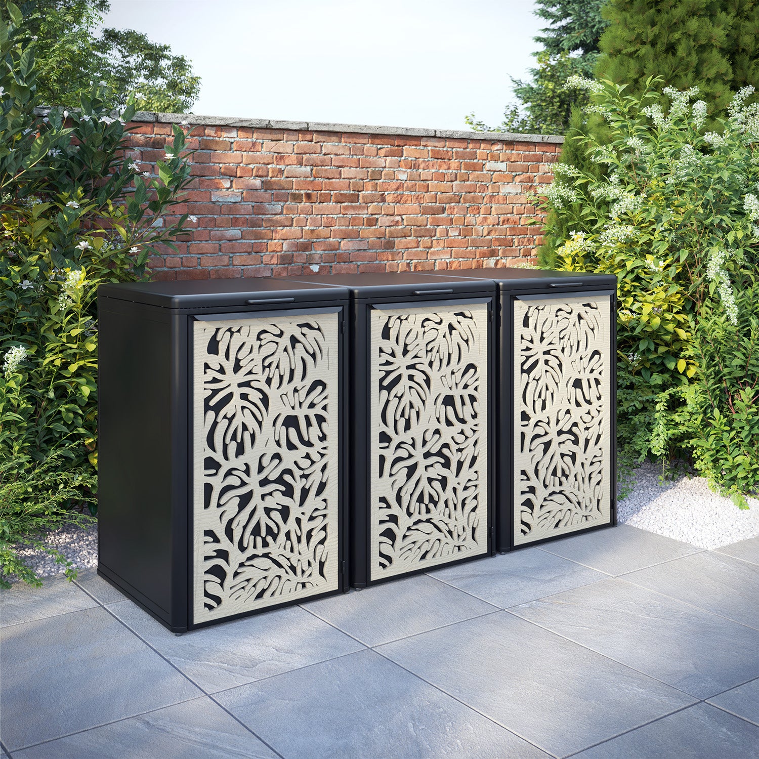 Curva Black 3 Bin Store with Botanic Door Screen