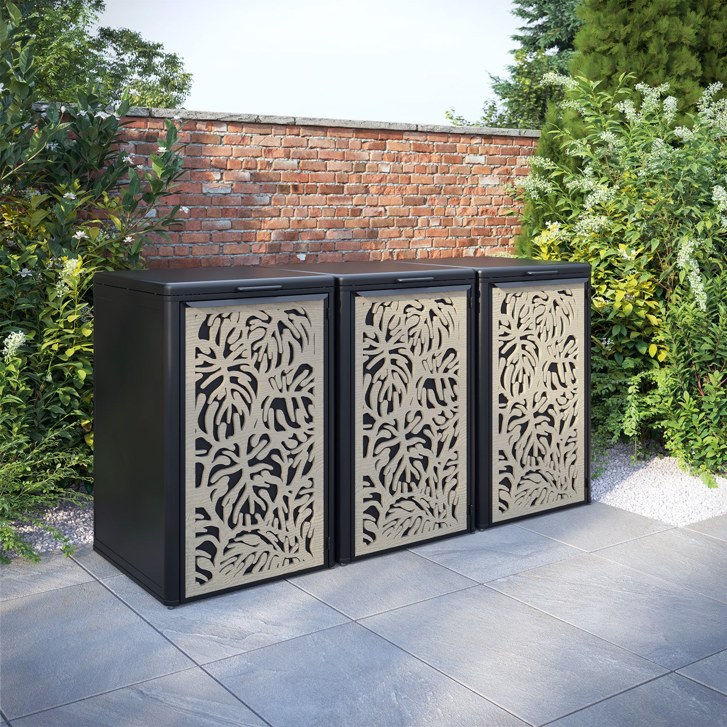 Curva Black 3 Bin Store with Botanic Door Screen