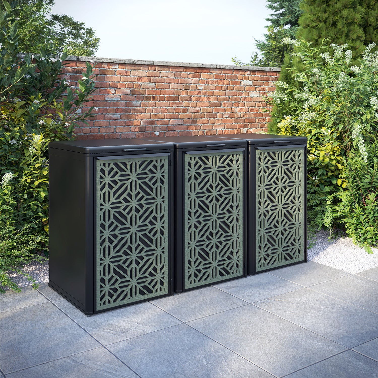 Curva Black 3 Bin Store with Geo Door Screen