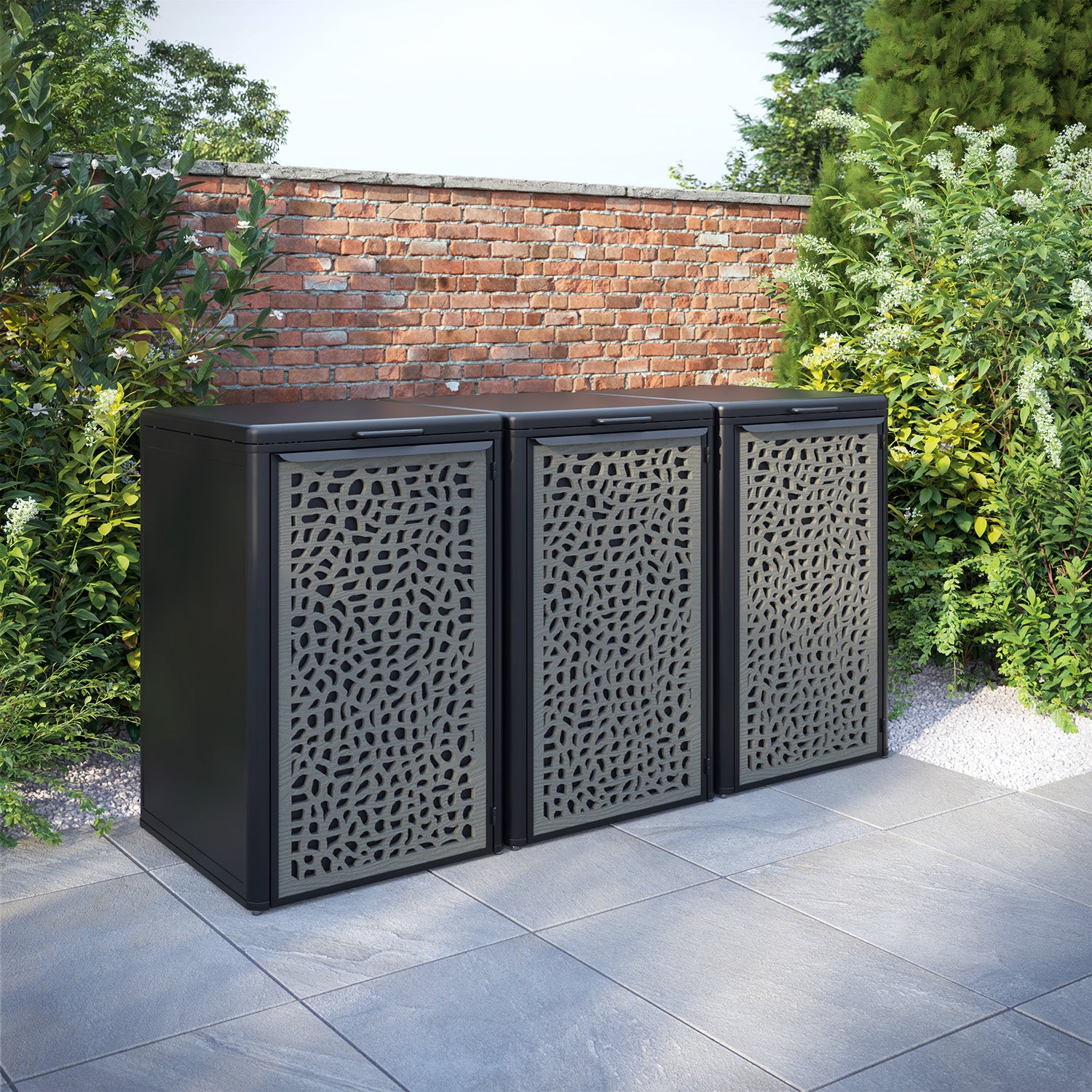 Curva Black 3 Bin Store with Pebble Door Screen