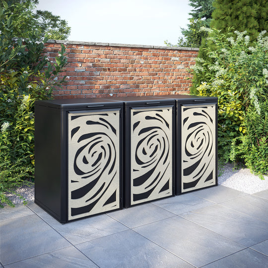 Curva Black 3 Bin Store with Roses Door Screen