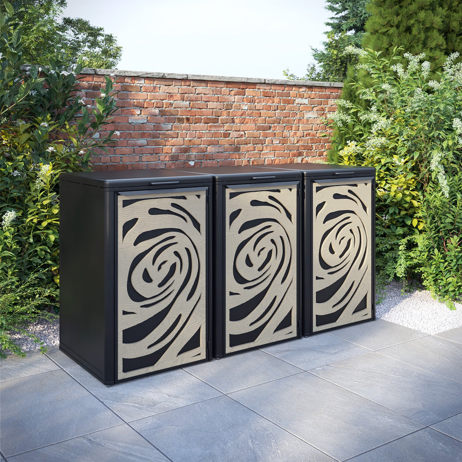 Curva Black 3 Bin Store with Roses Door Screen