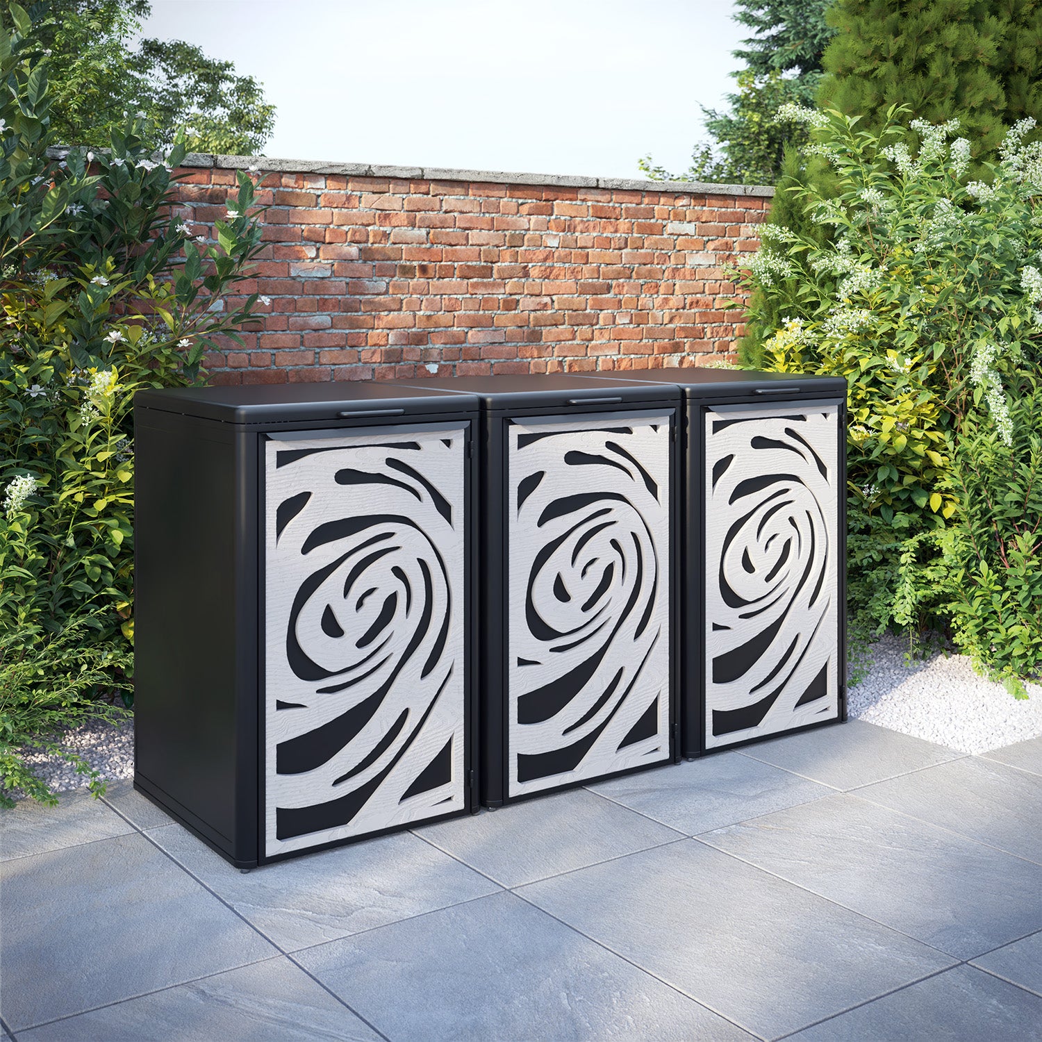 Curva Black 3 Bin Store with Roses Door Screen