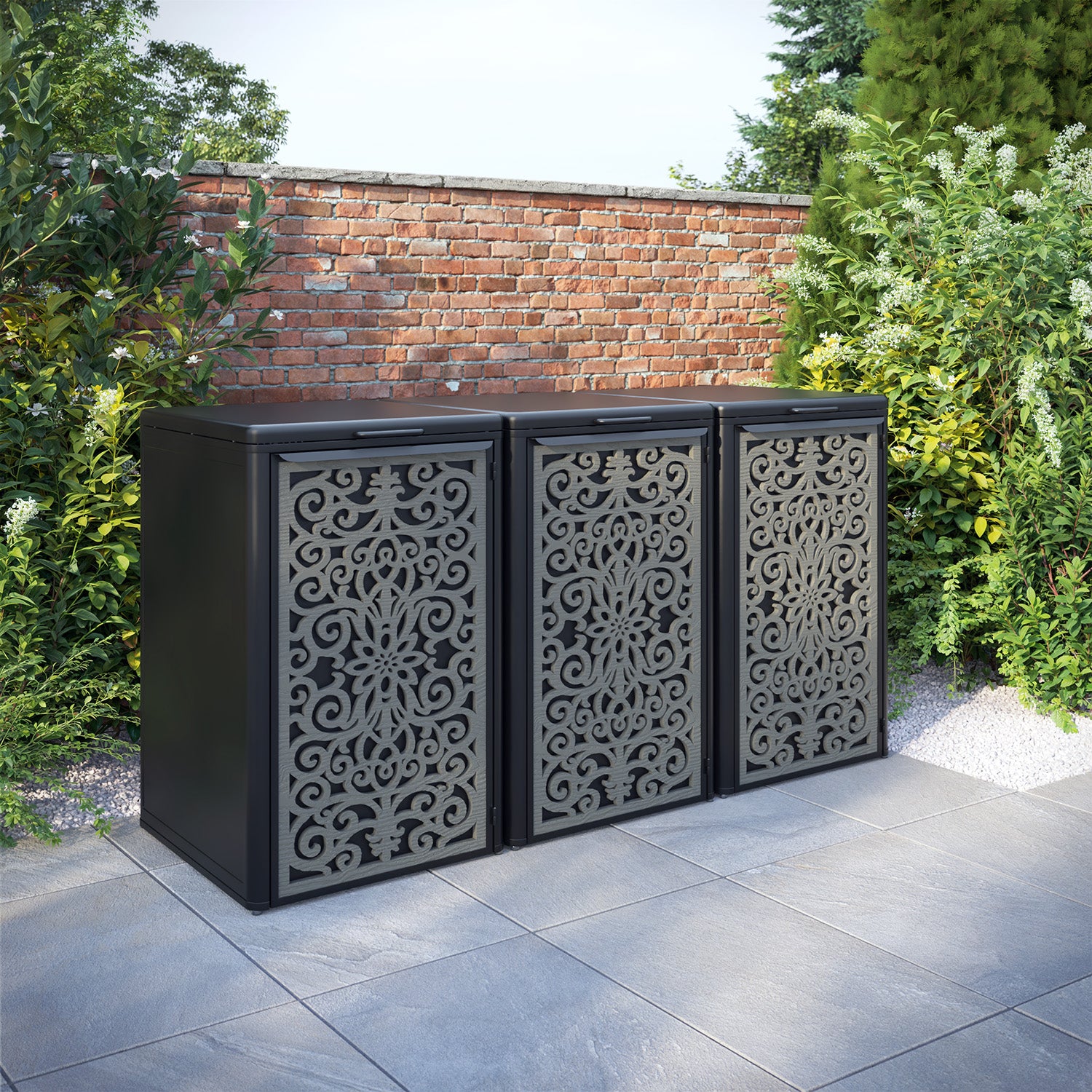 Curva Black 3 Bin Store with Windsor Door Screen