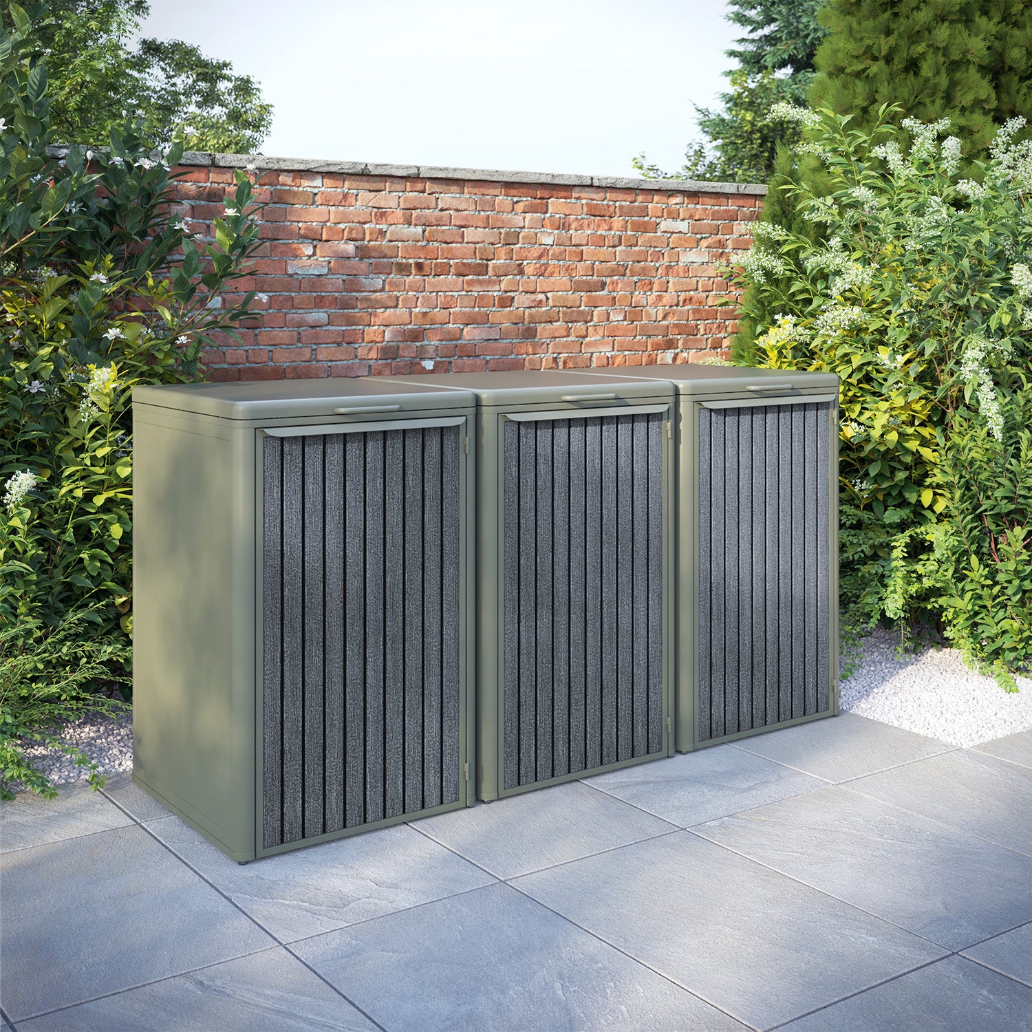 Curva Dusty Green 3 Bin Store with Virtis Door Slat