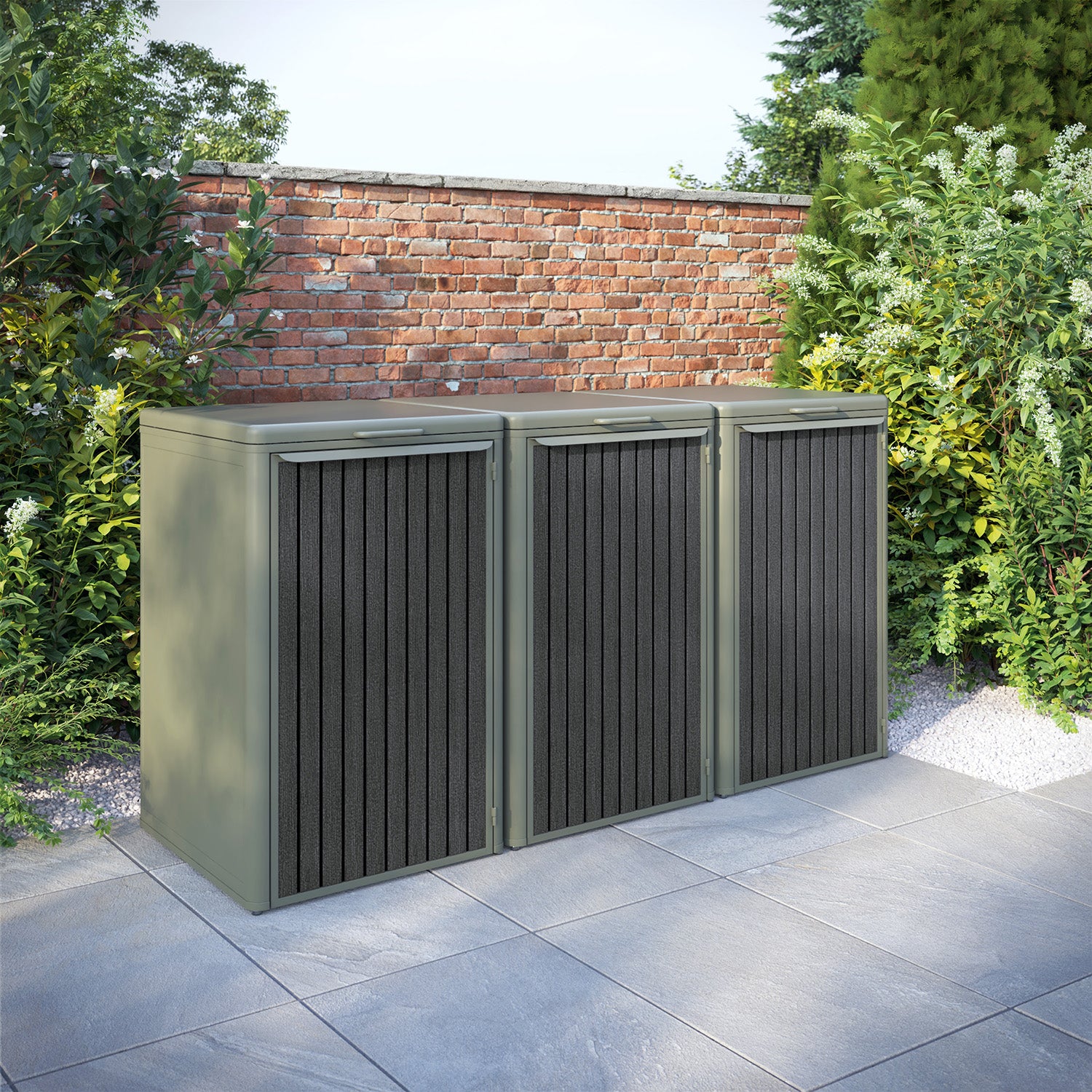 Curva Dusty Green 3 Bin Store with Virtis Door Slat