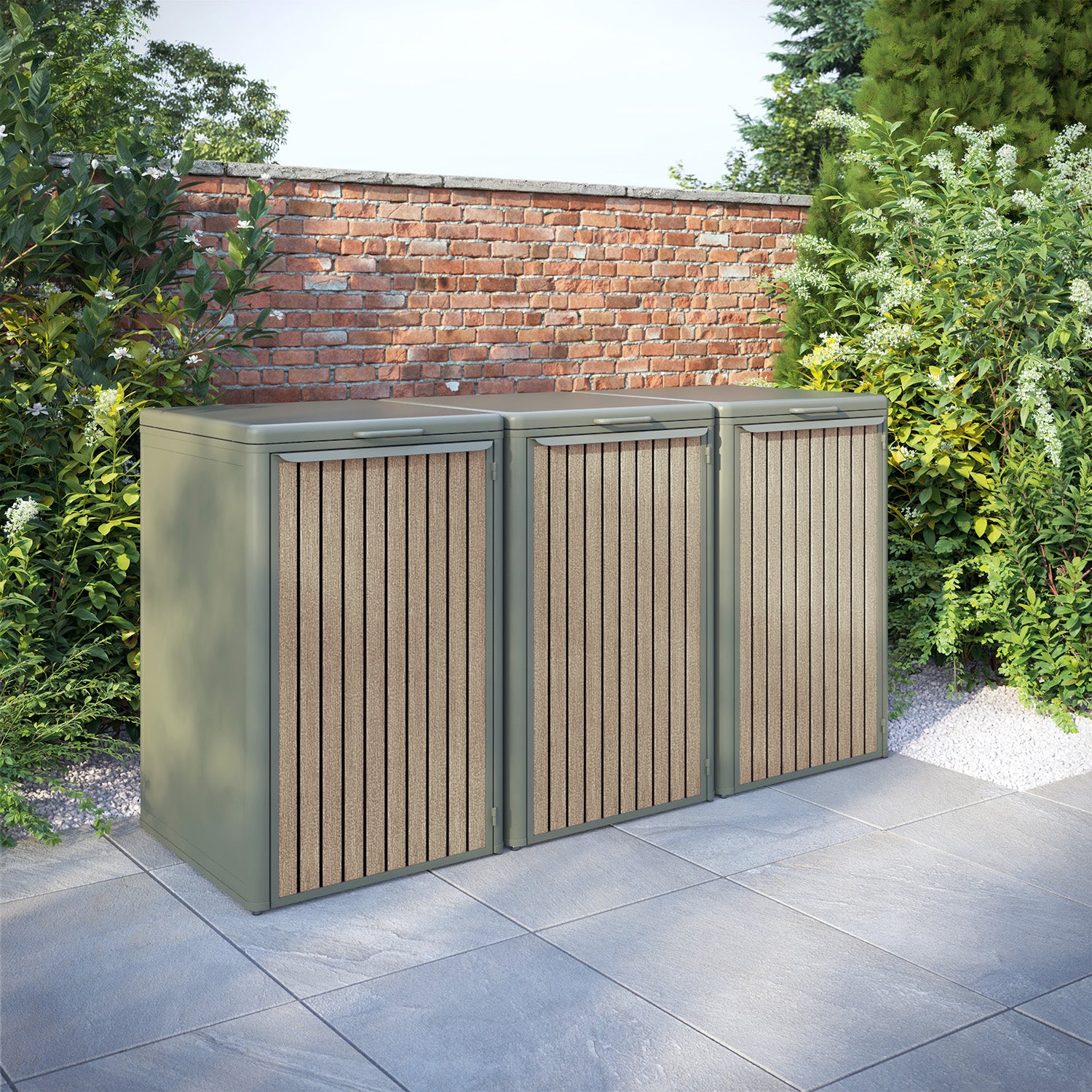 Curva Dusty Green 3 Bin Store with Virtis Door Slat