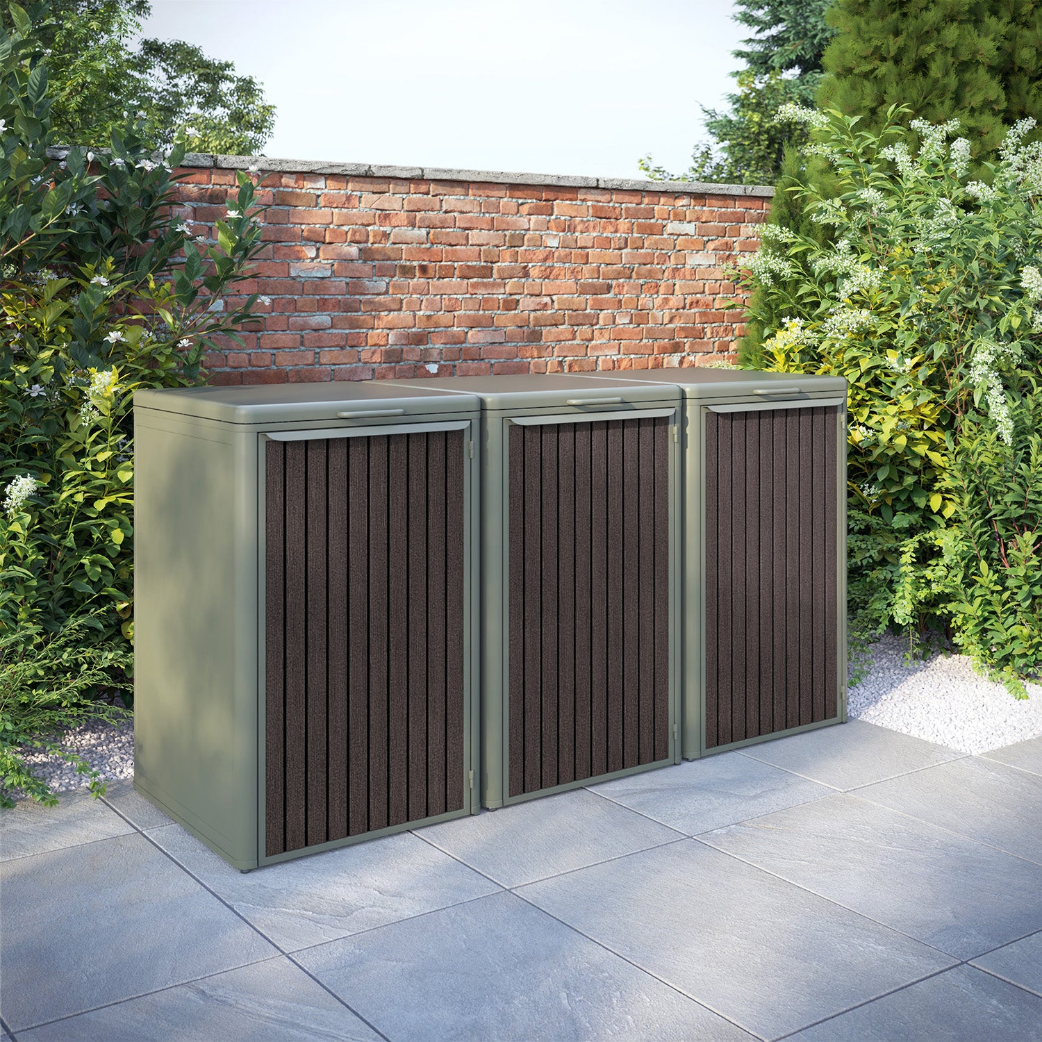 Curva Dusty Green 3 Bin Store with Virtis Door Slat