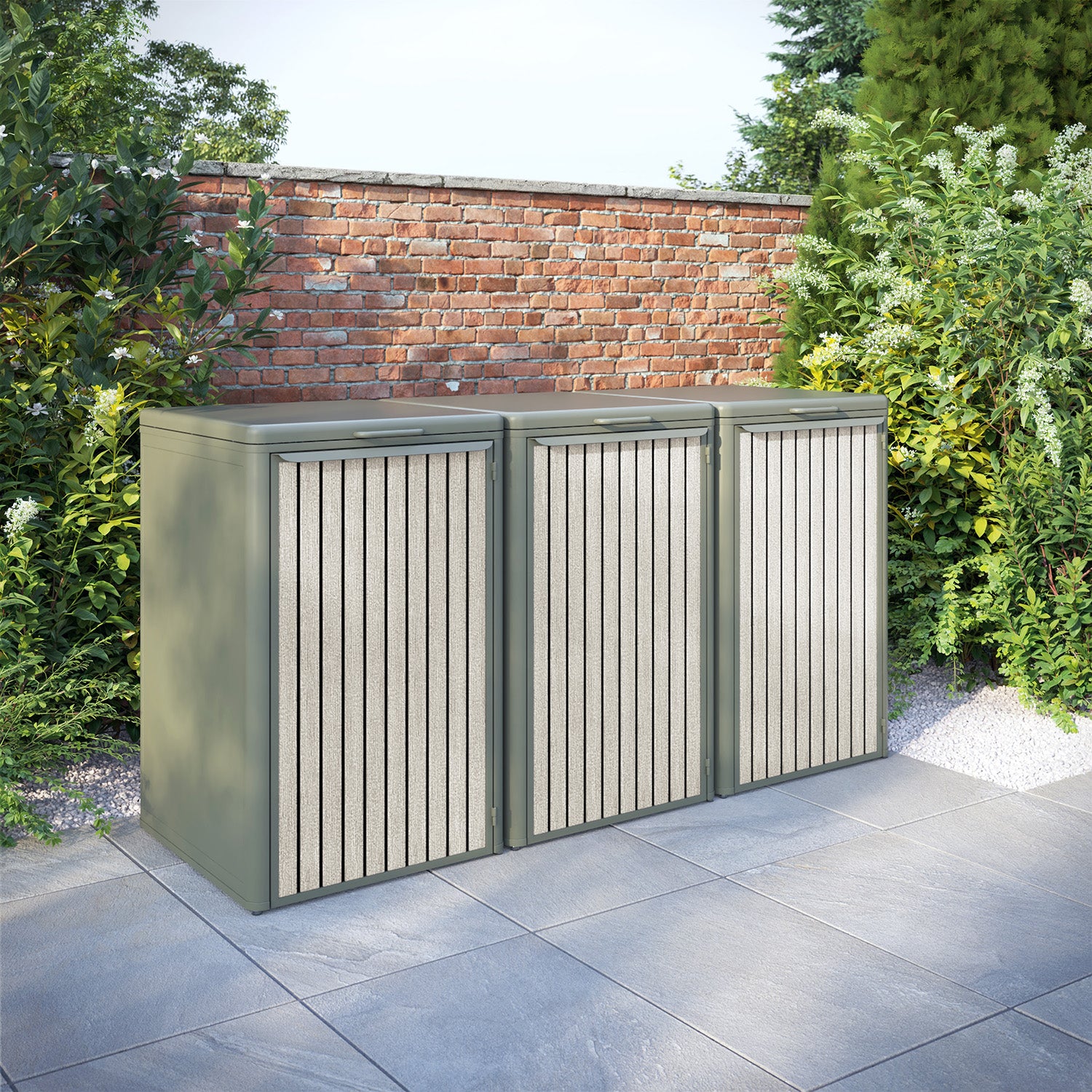 Curva Dusty Green 3 Bin Store with Virtis Door Slat