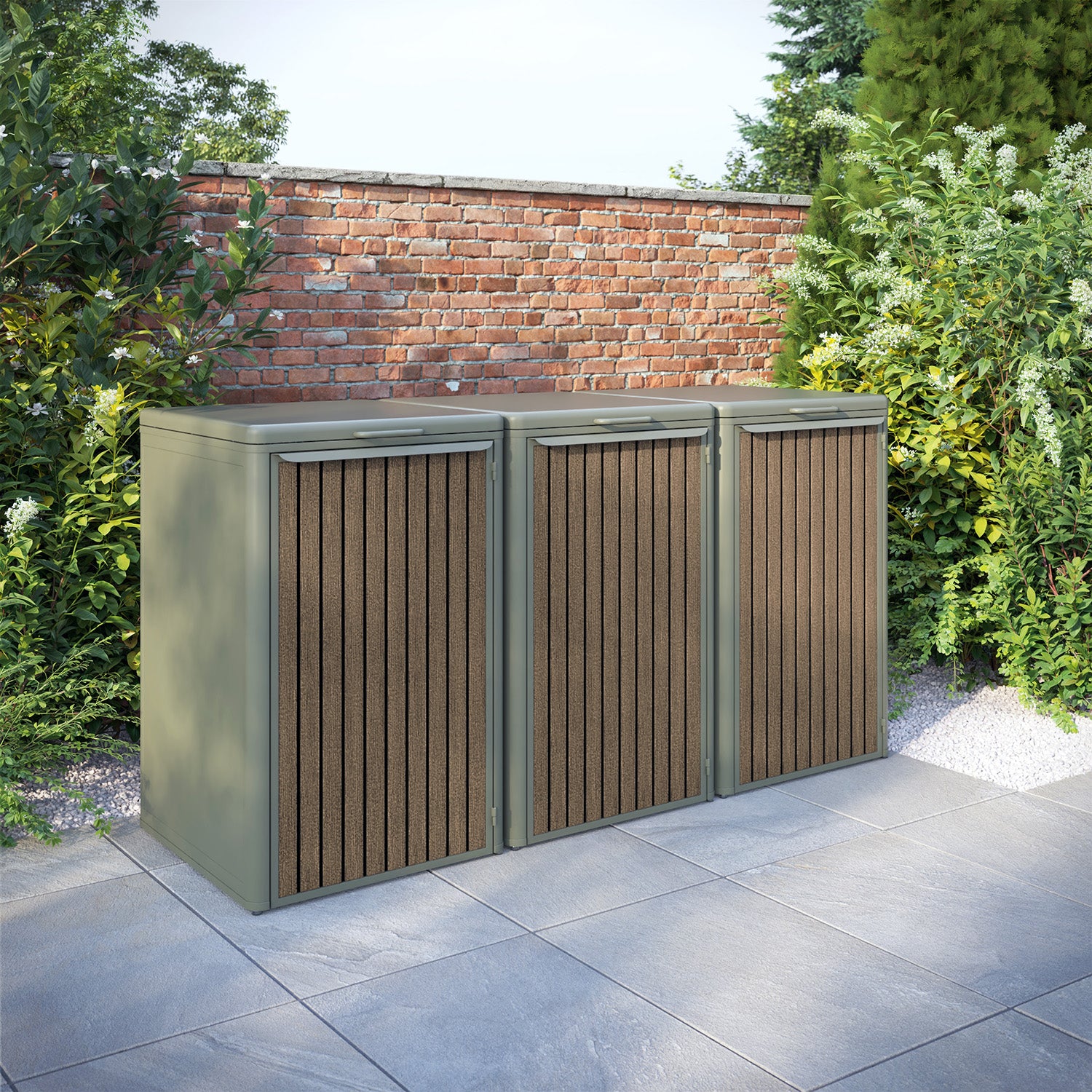 Curva Dusty Green 3 Bin Store with Virtis Door Slat