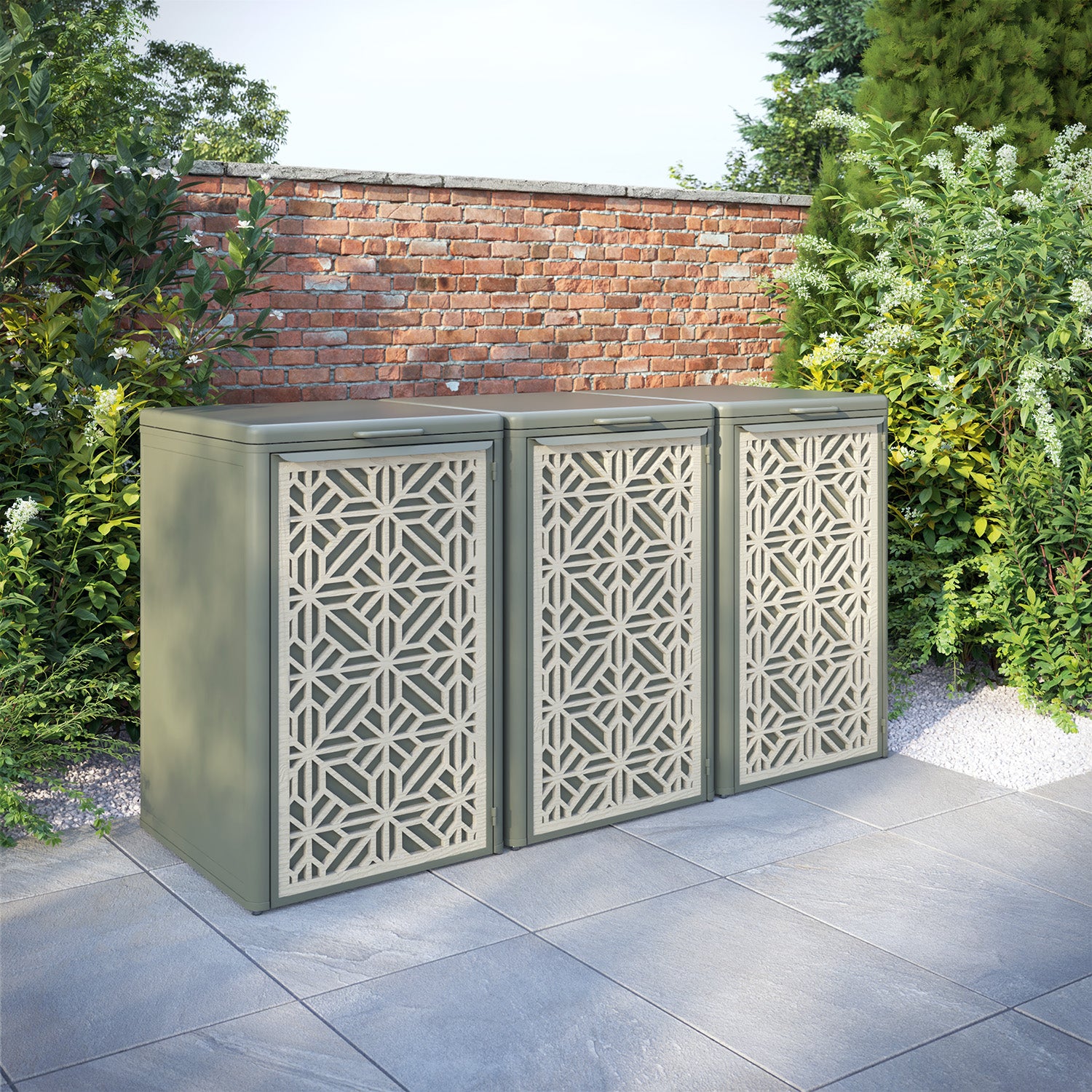 Curva Dusty Green 3 Bin Store with Geo Door Screen