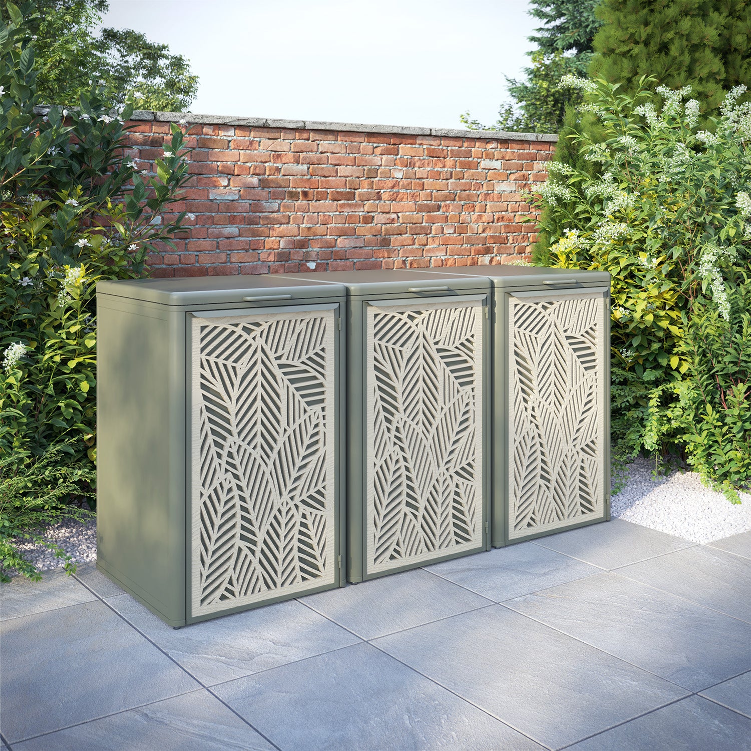 Curva Dusty Green 3 Bin Store with Habitat Door Screen