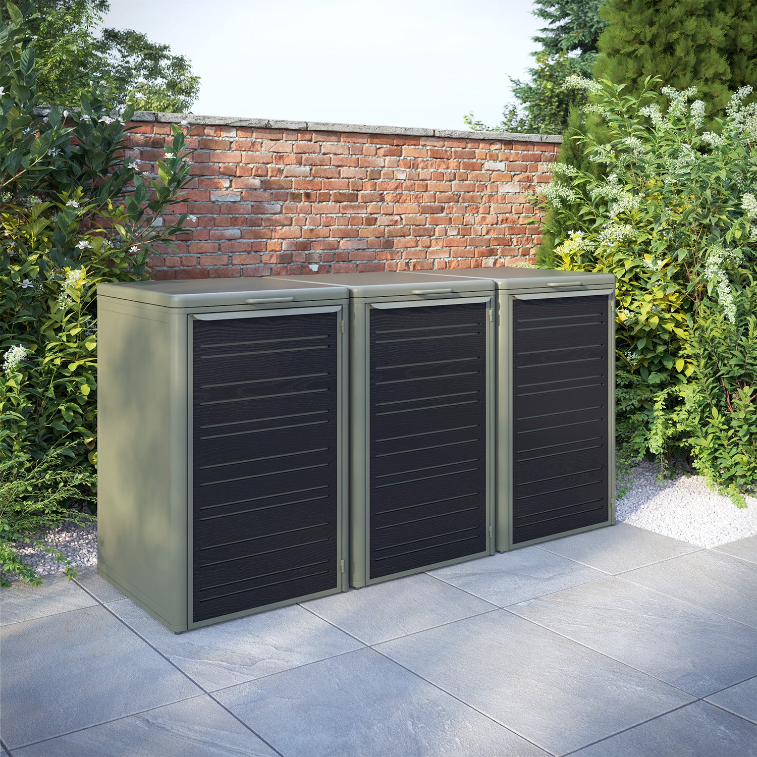 Curva Dusty Green 3 Bin Store with Linea Door Screen