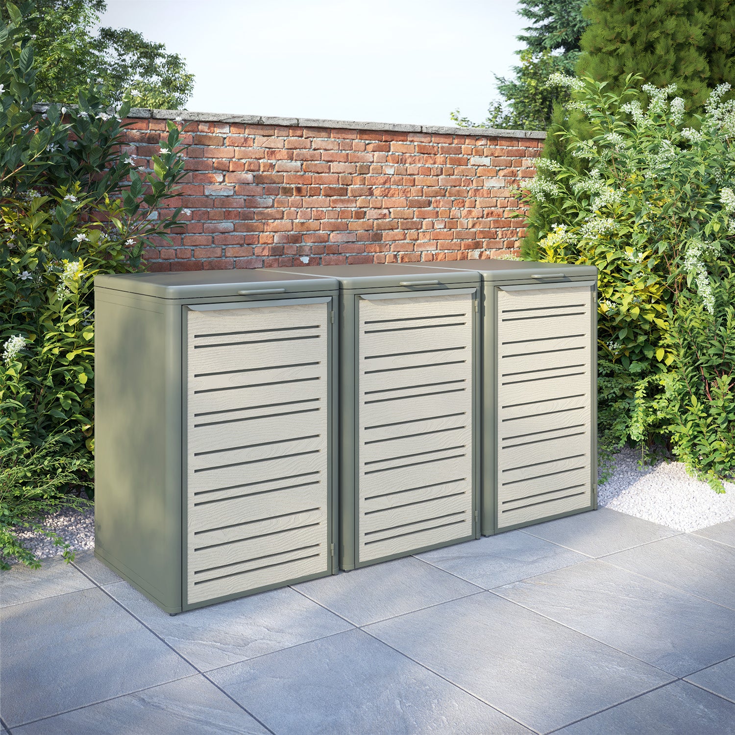 Curva Dusty Green 3 Bin Store with Linea Door Screen