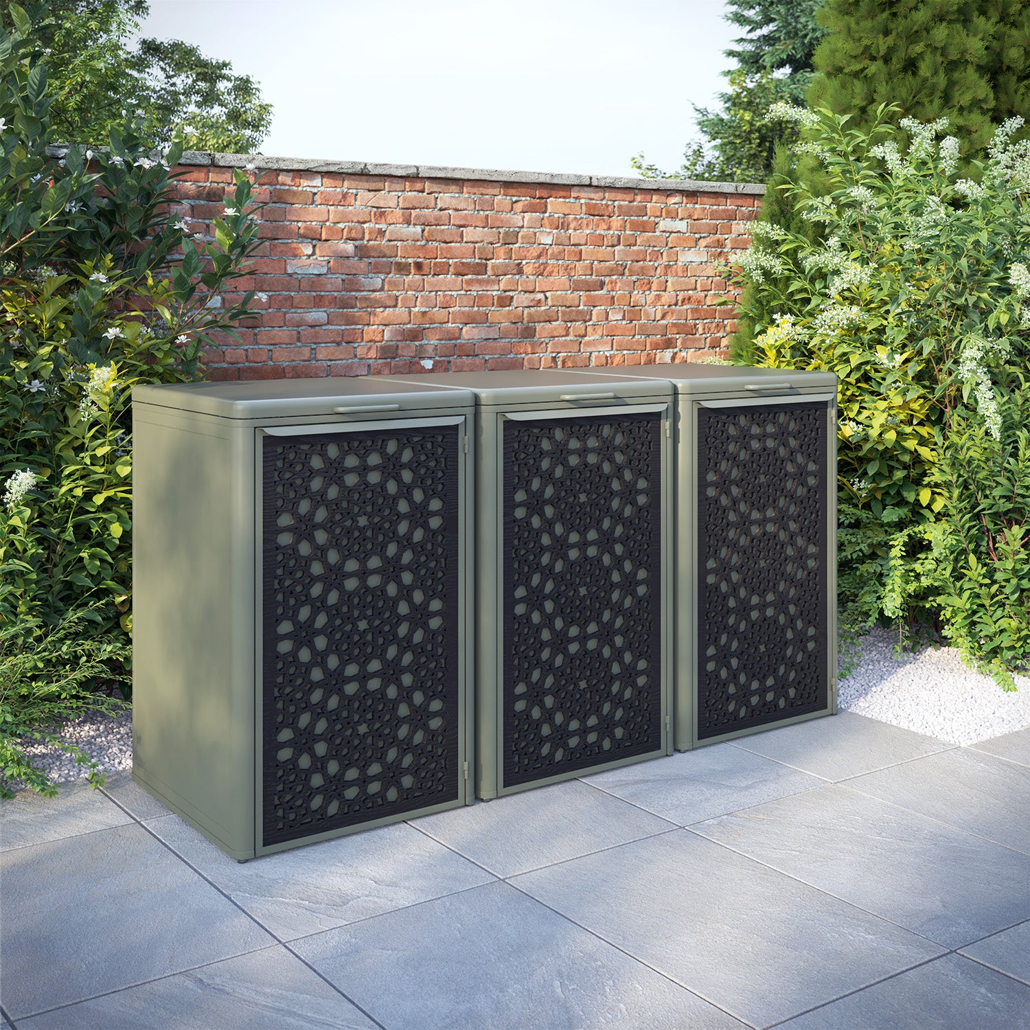 Curva Dusty Green 3 Bin Store with Nazira Door Screen