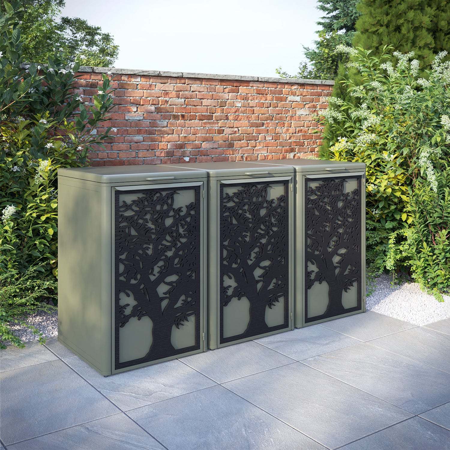 Curva Dusty Green 3 Bin Store with Sherwood Door Screen