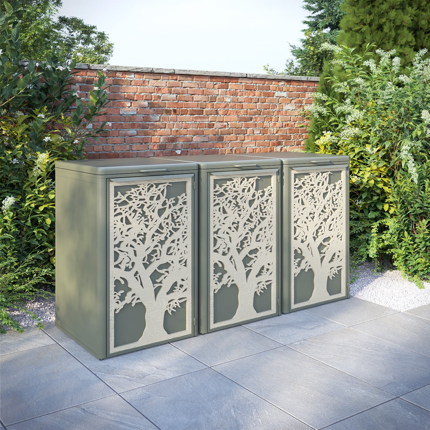 Curva Dusty Green 3 Bin Store with Sherwood Door Screen
