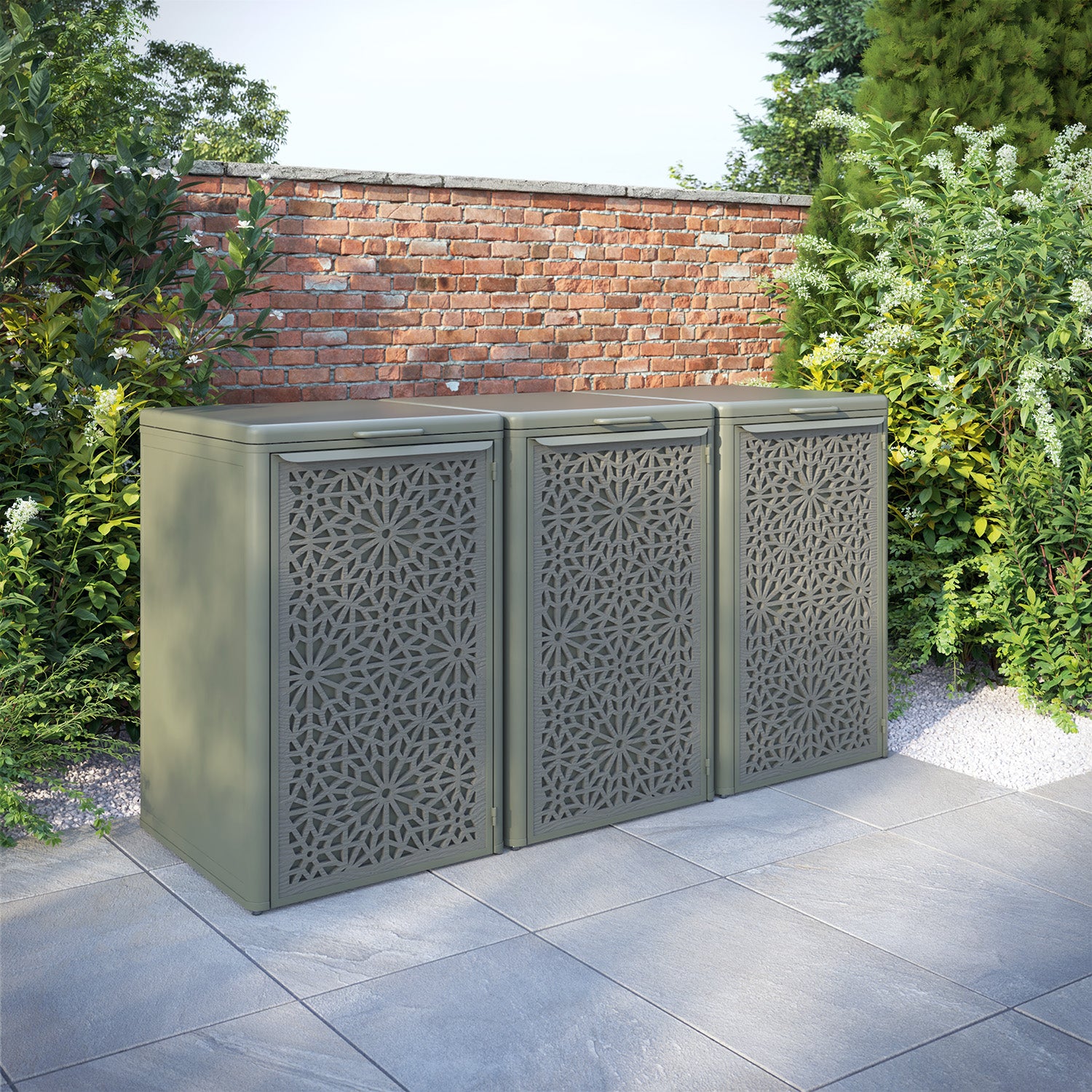 Curva Dusty Green 3 Bin Store with Alnara Door Screen