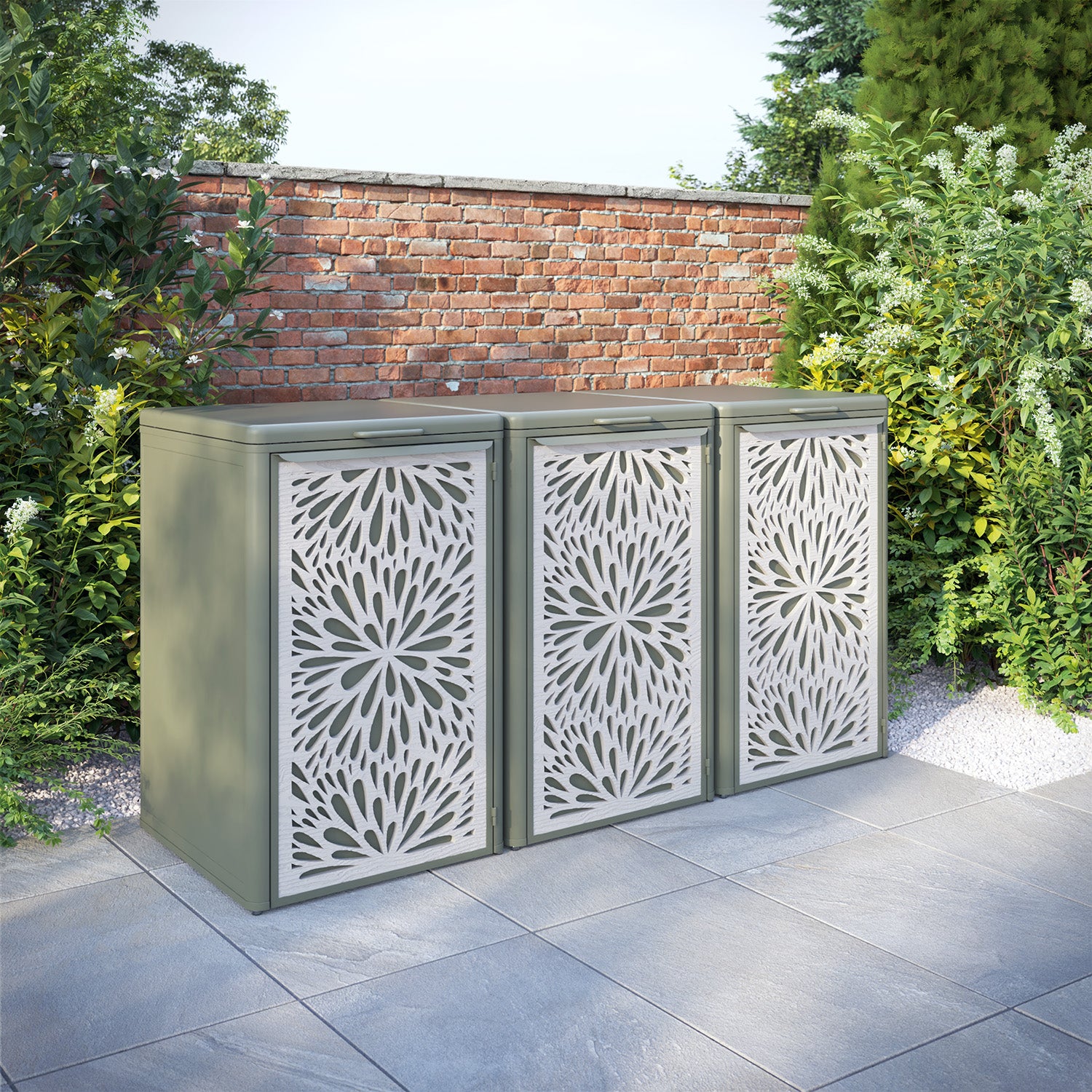 Curva Dusty Green 3 Bin Store with Blossom Door Screen