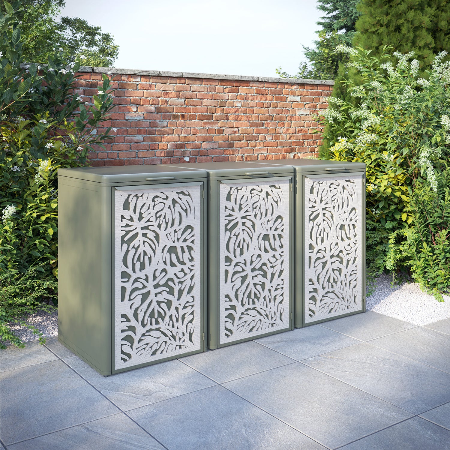 Curva Dusty Green 3 Bin Store with Botanic Door Screen