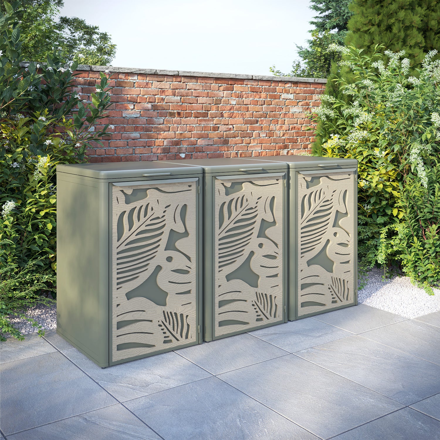 Curva Dusty Green 3 Bin Store with Fauna Door Screen