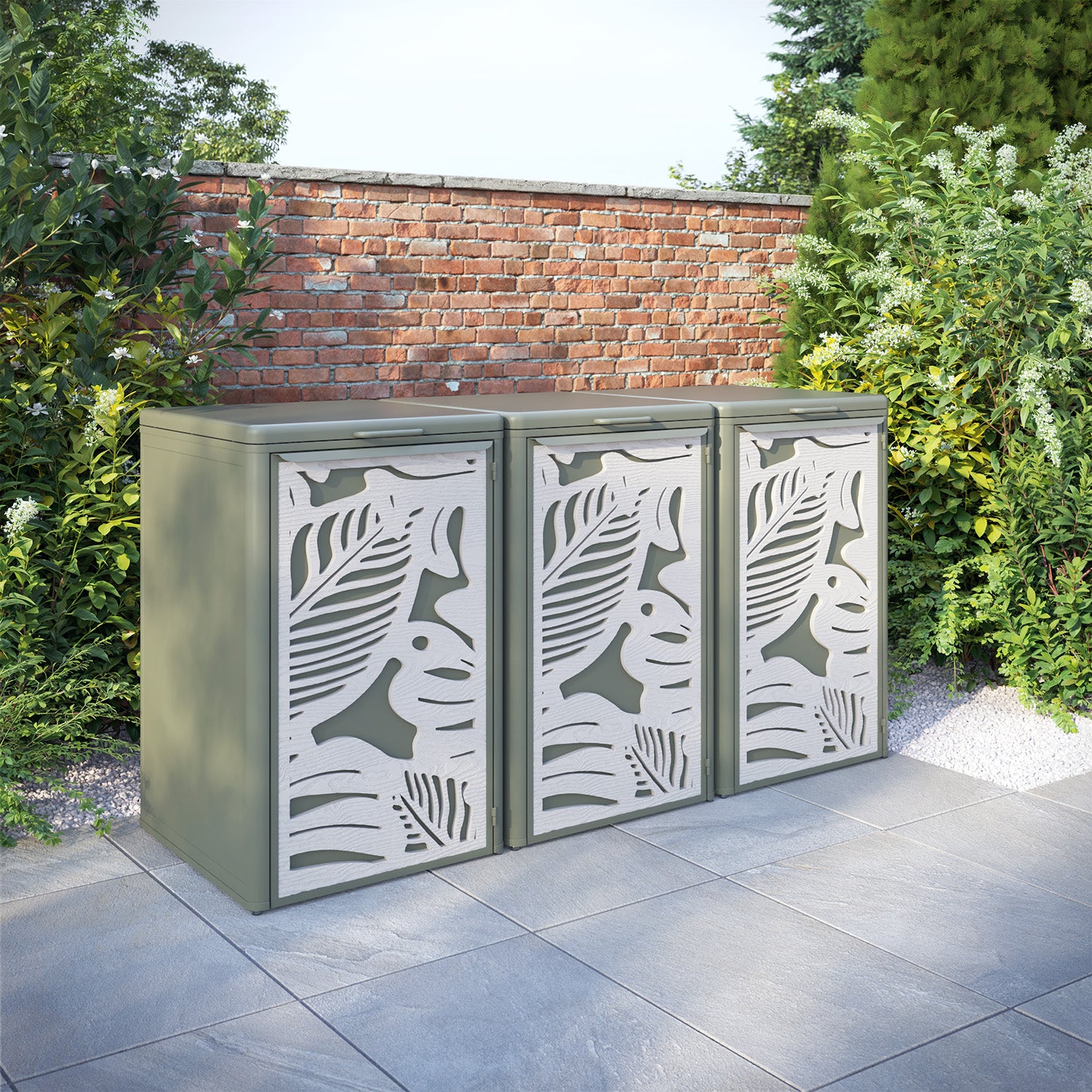 Curva Dusty Green 3 Bin Store with Fauna Door Screen