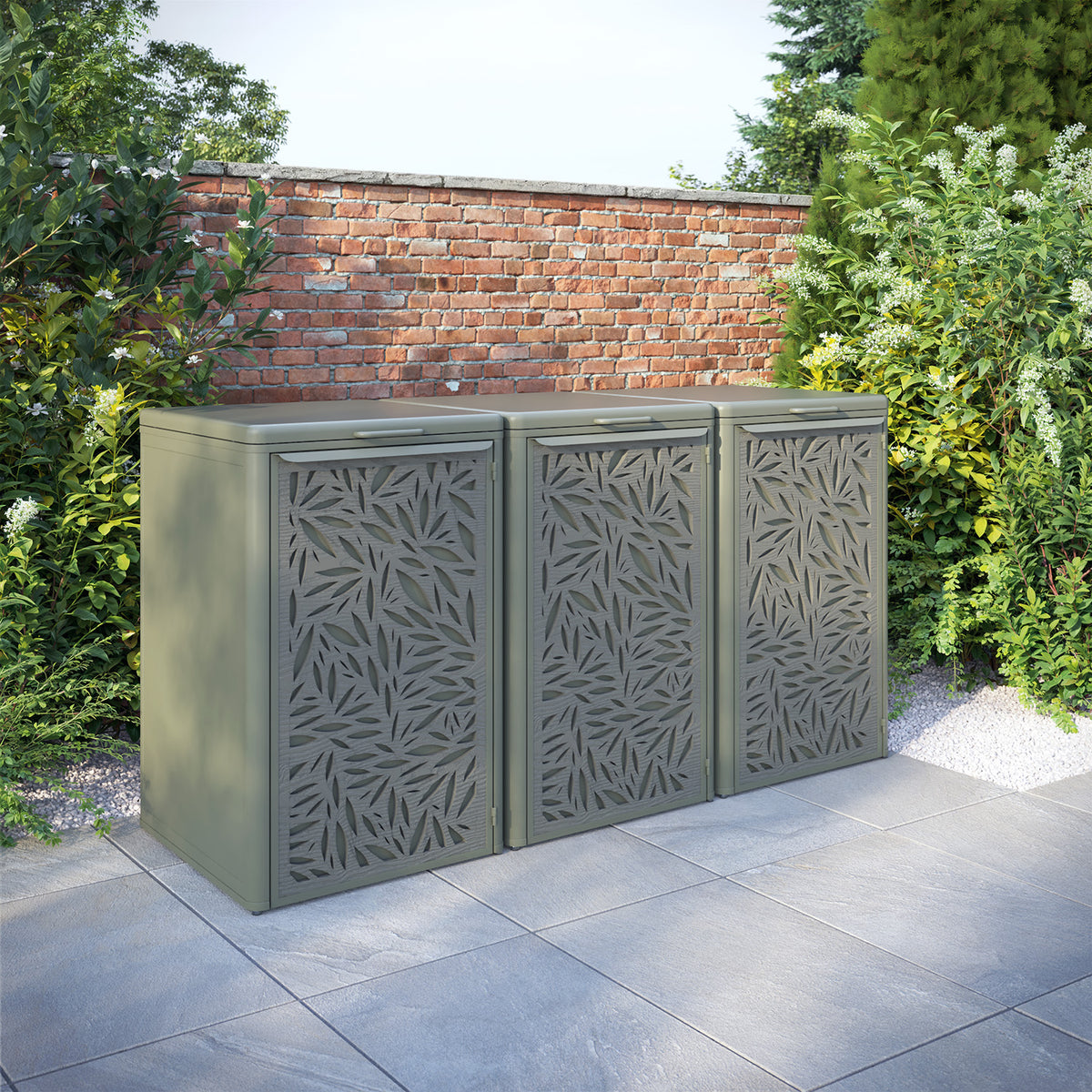 Curva Dusty Green 3 Bin Store with Foliage Door Screen