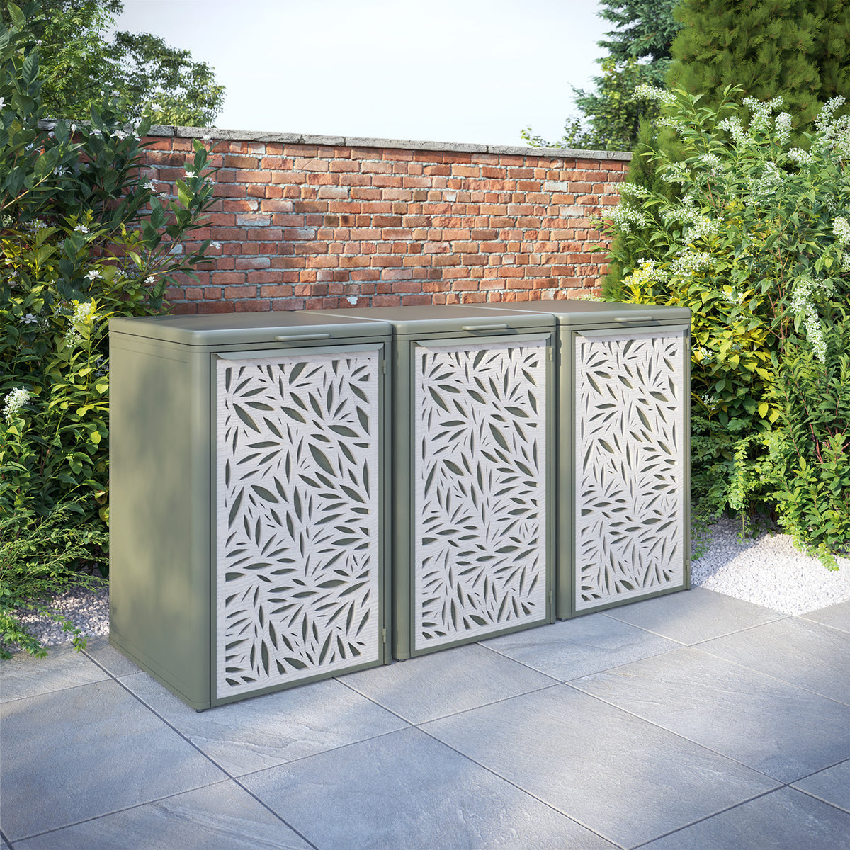 Curva Dusty Green 3 Bin Store with Foliage Door Screen