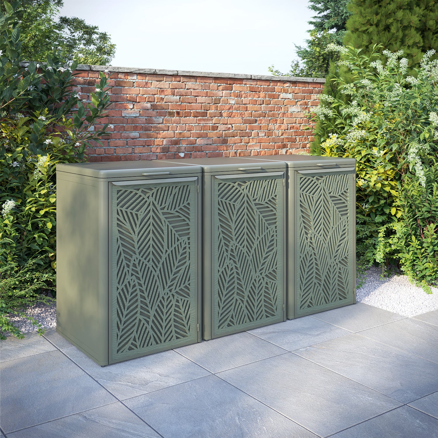 Curva Dusty Green 3 Bin Store with Habitat Door Screen
