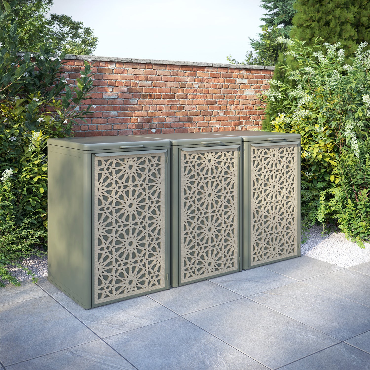 Curva Dusty Green 3 Bin Store with Hambra Door Screen