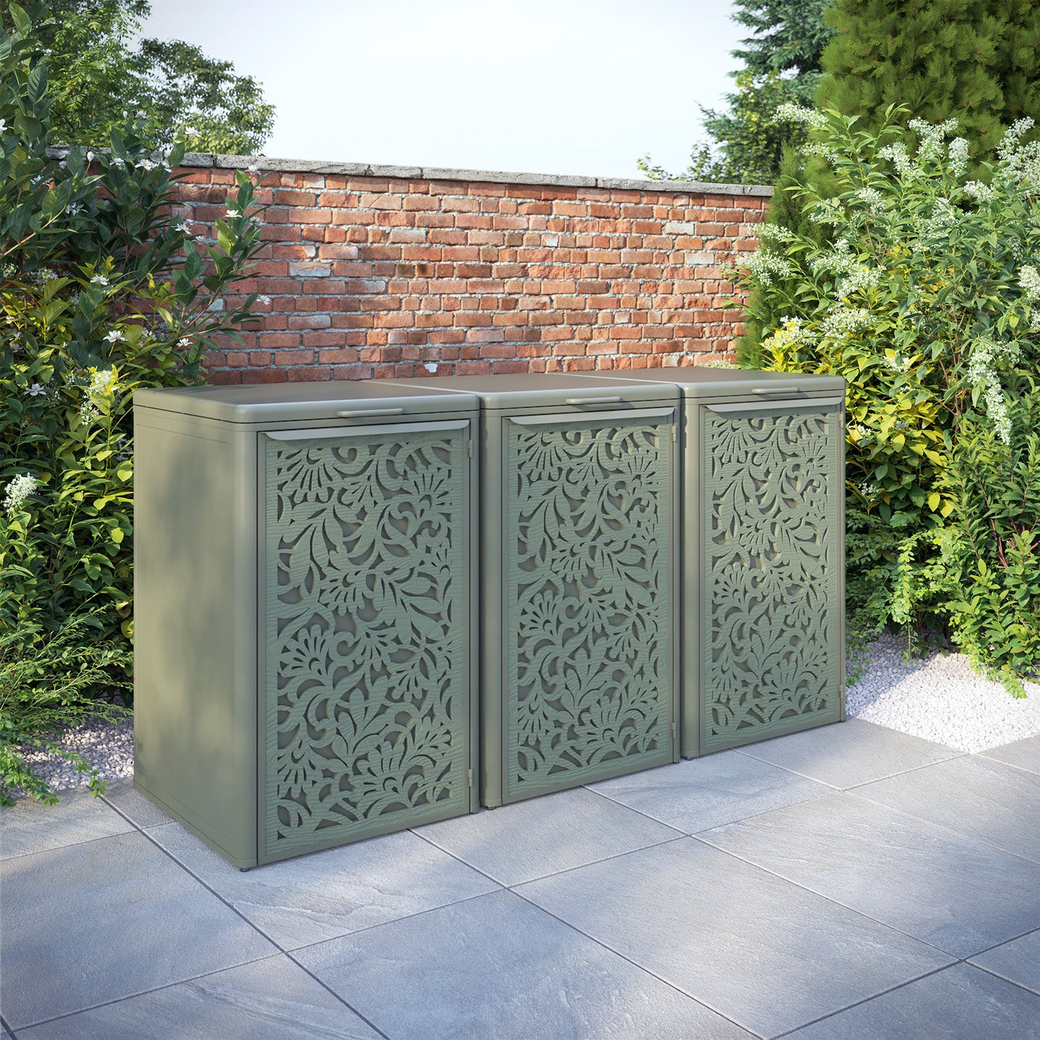 Curva Dusty Green 3 Bin Store with Heritage Door Screen