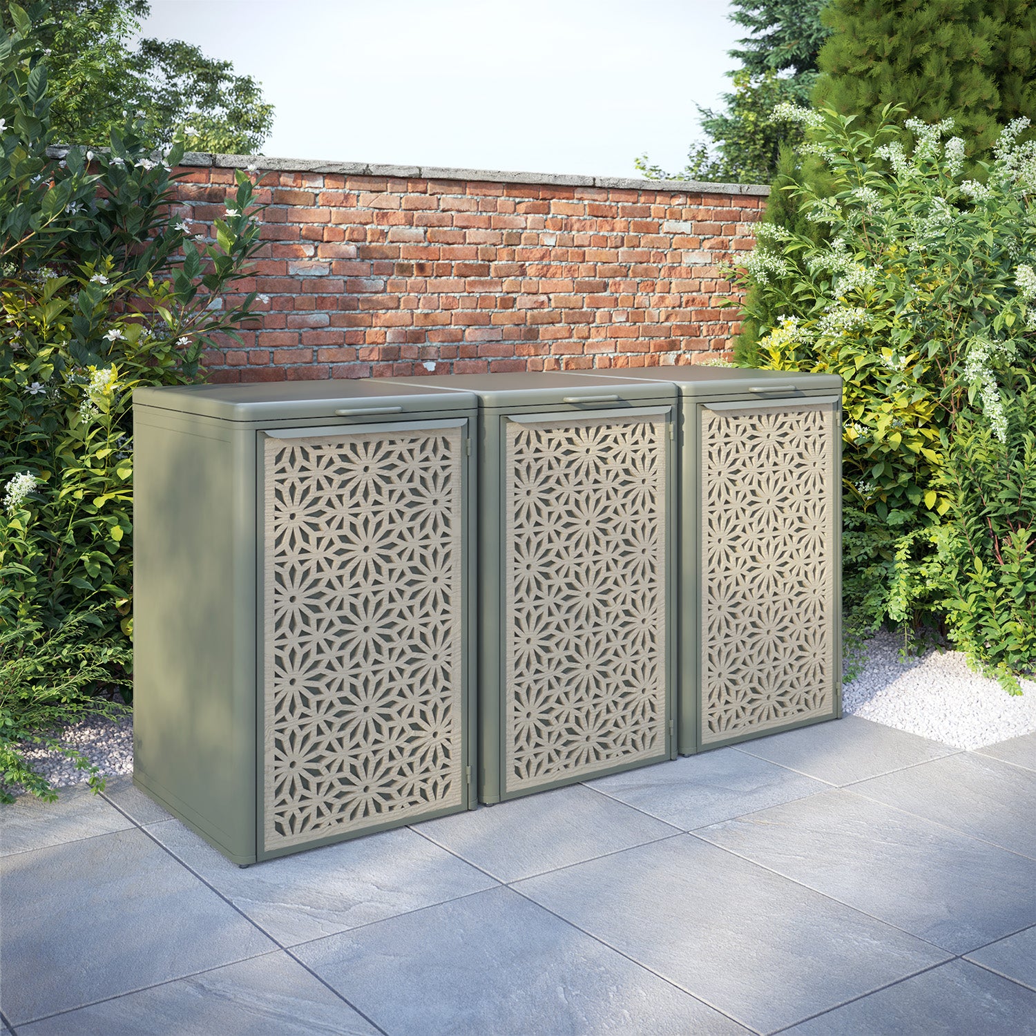 Curva Dusty Green 3 Bin Store with Narwa Door Screen