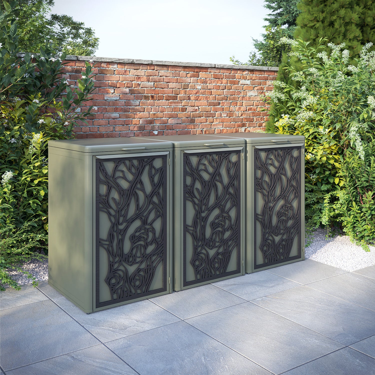 Curva Dusty Green 3 Bin Store with Nature Door Screen