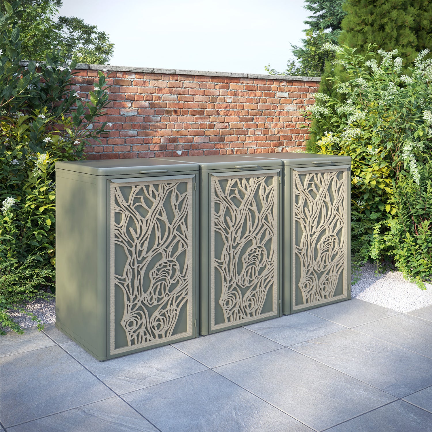 Curva Dusty Green 3 Bin Store with Nature Door Screen