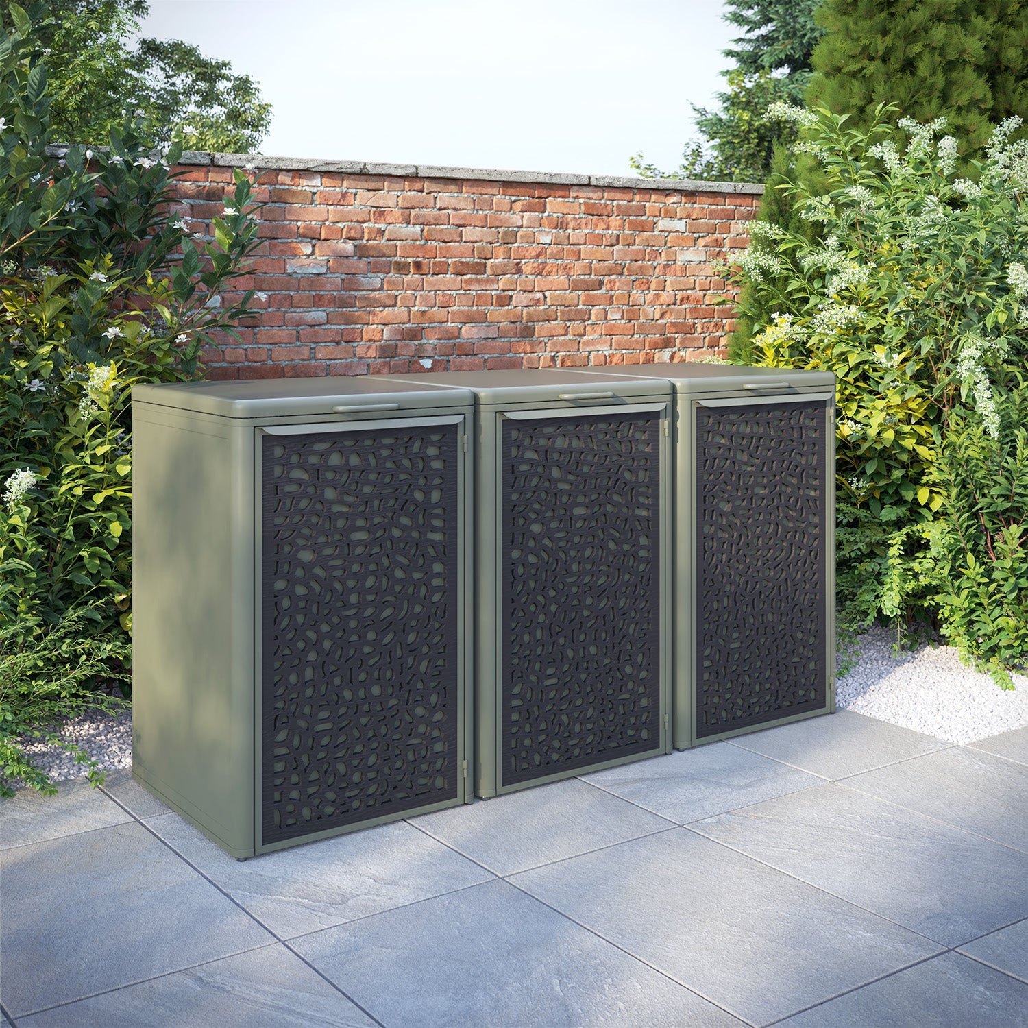 Curva Dusty Green 3 Bin Store with Pebble Door Screen