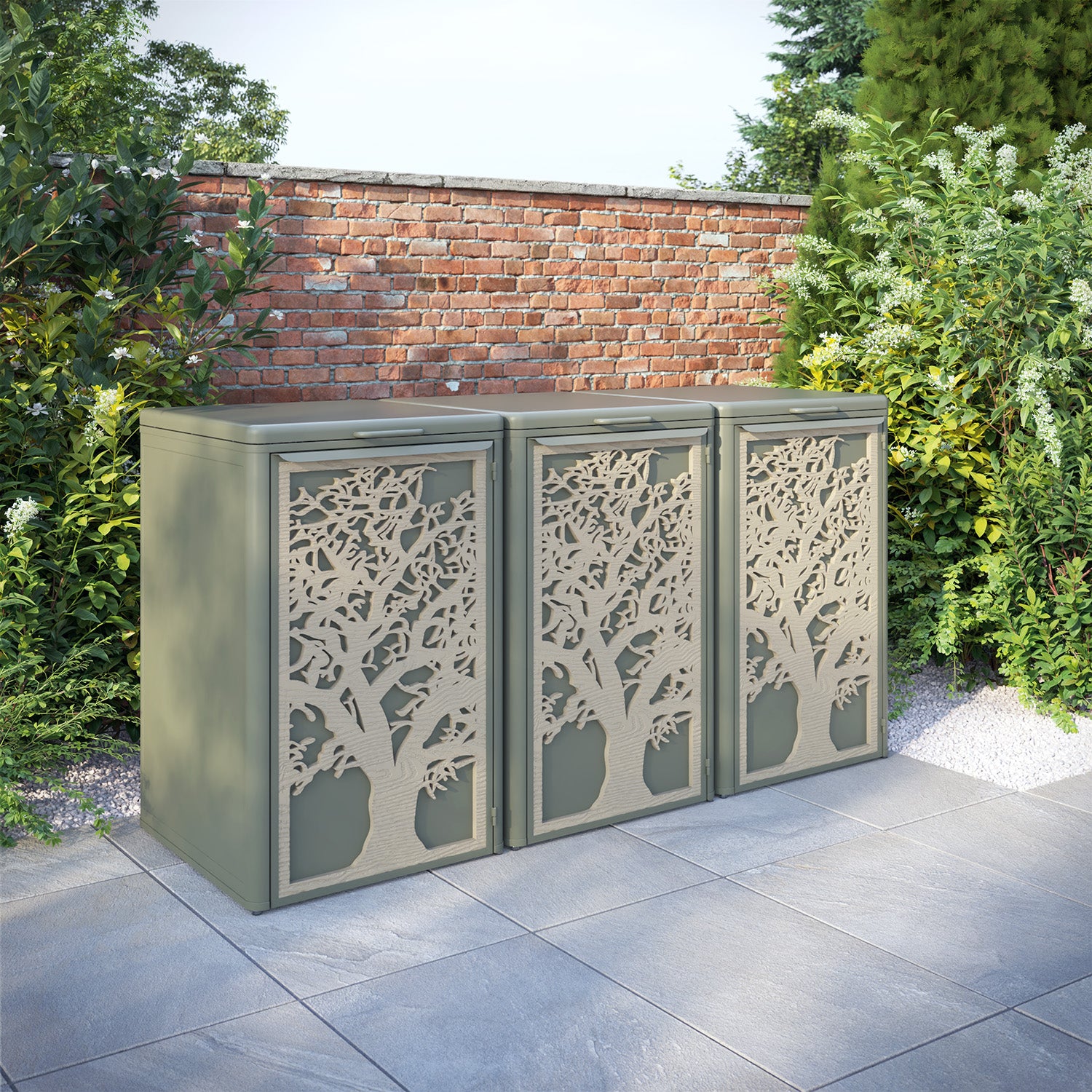 Curva Dusty Green 3 Bin Store with Sherwood Door Screen
