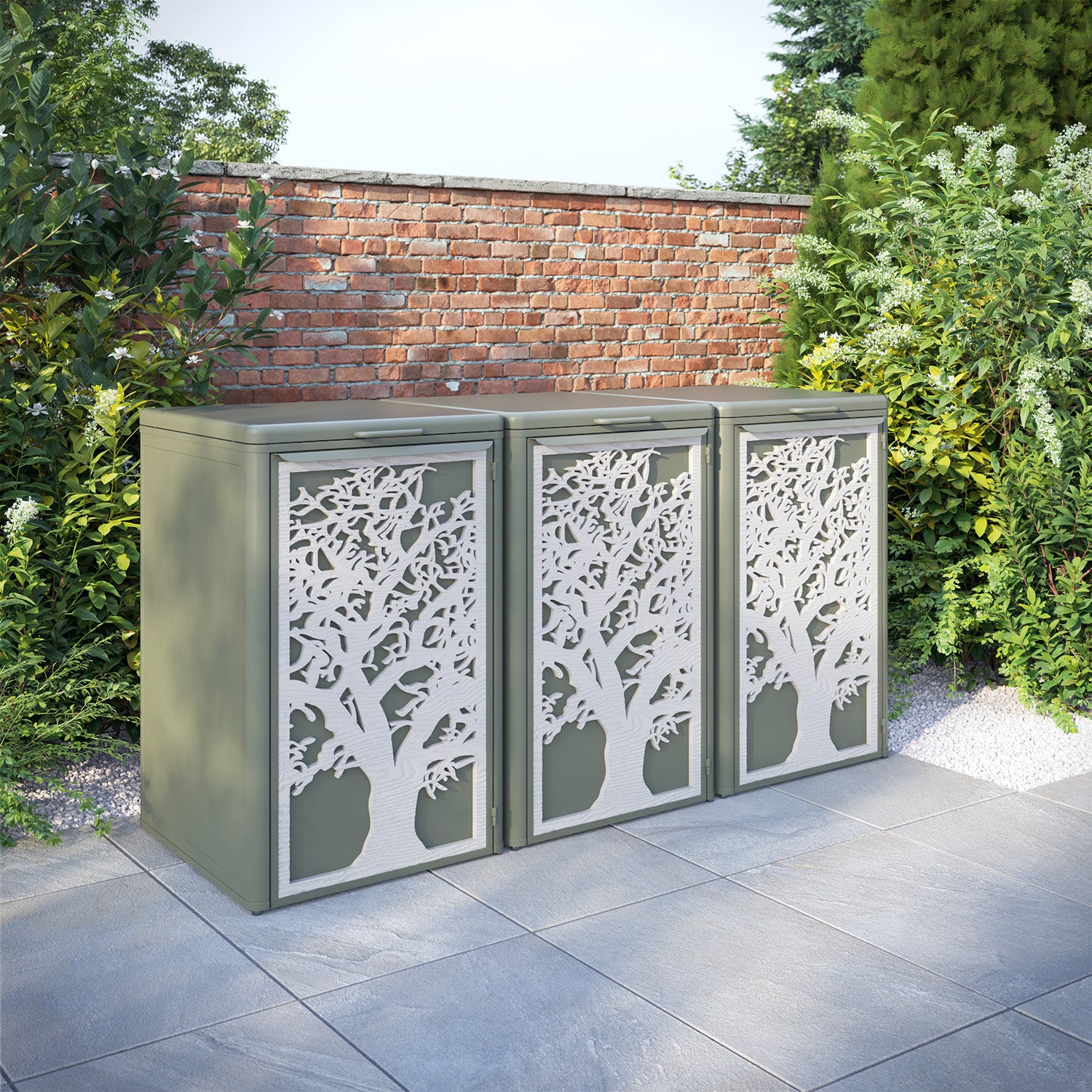 Curva Dusty Green 3 Bin Store with Sherwood Door Screen