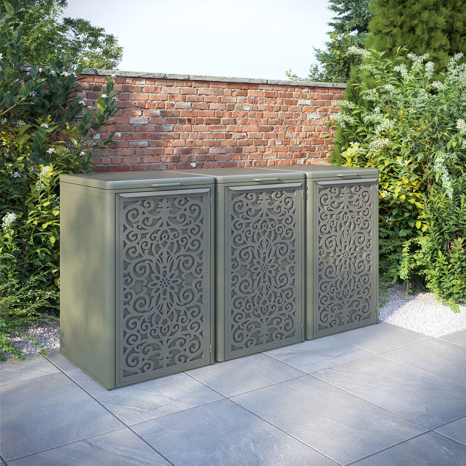 Curva Dusty Green 3 Bin Store with Windsor Door Screen