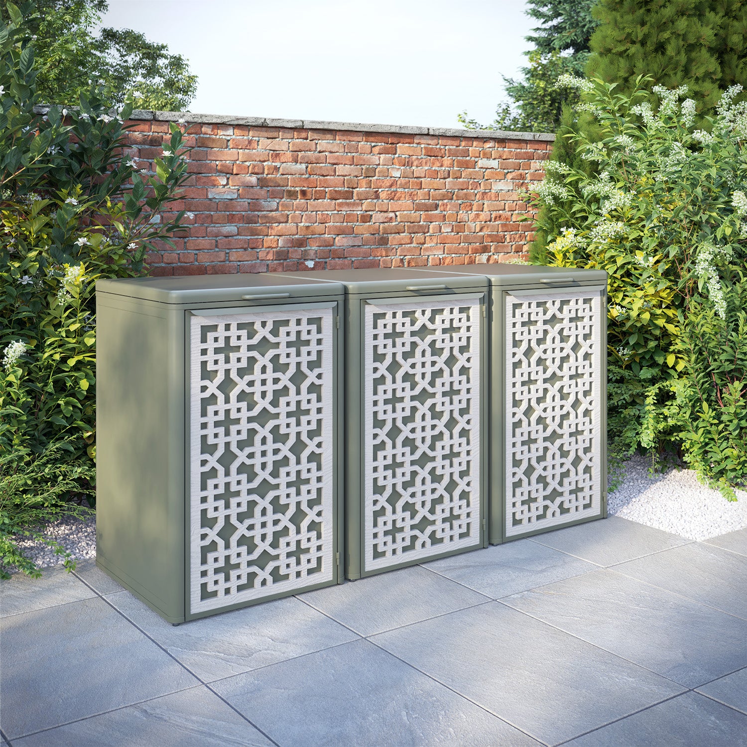 Curva Dusty Green 3 Bin Store with Zaria Door Screen