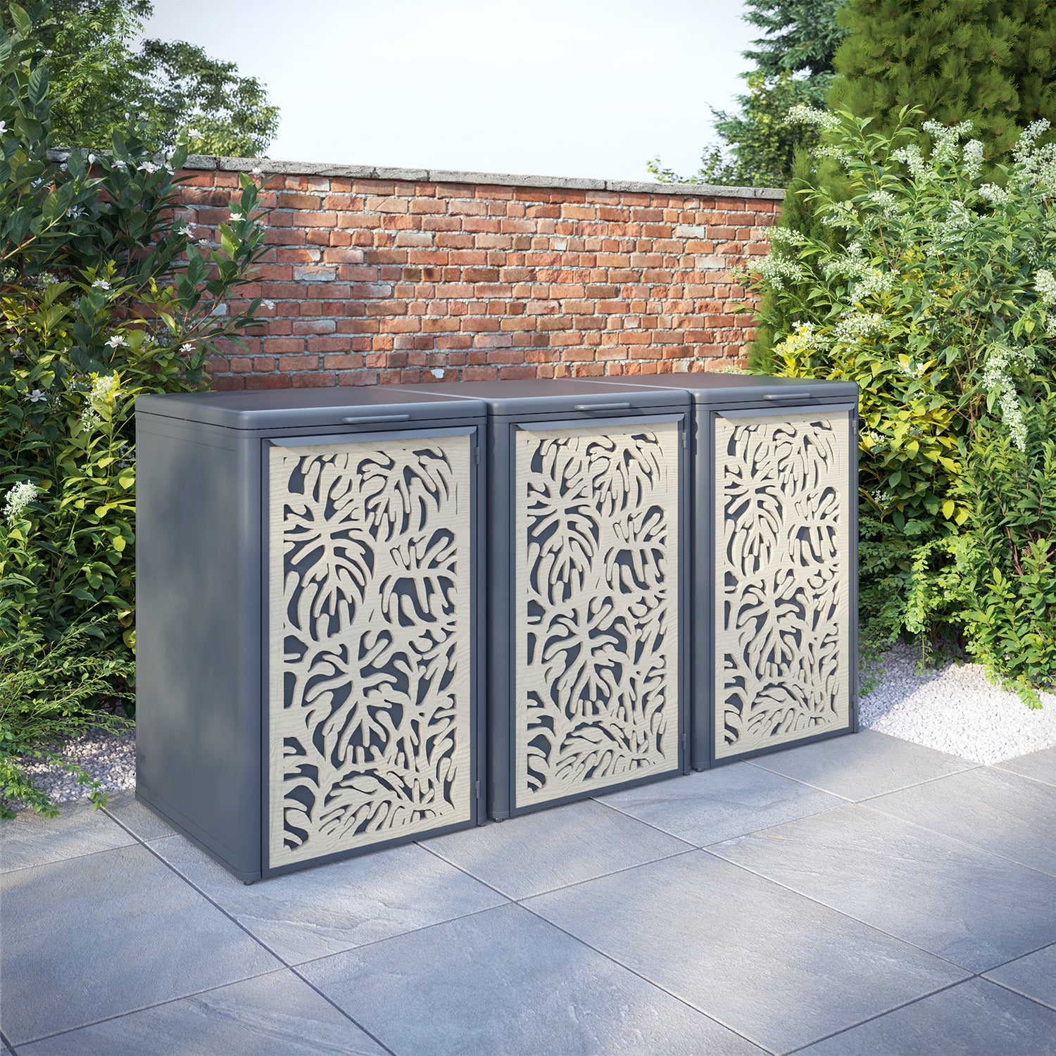 Curva Anthracite Grey 3 Bin Store with Botanic Door Screen