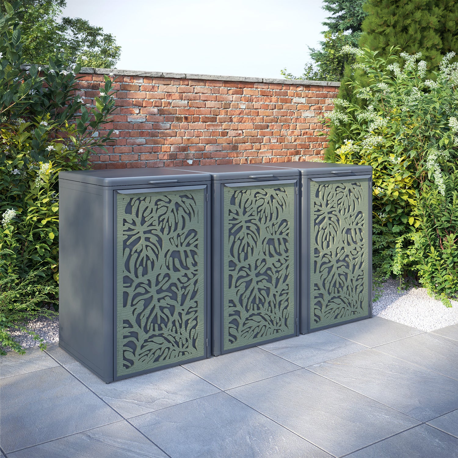 Curva Anthracite Grey 3 Bin Store with Botanic Door Screen