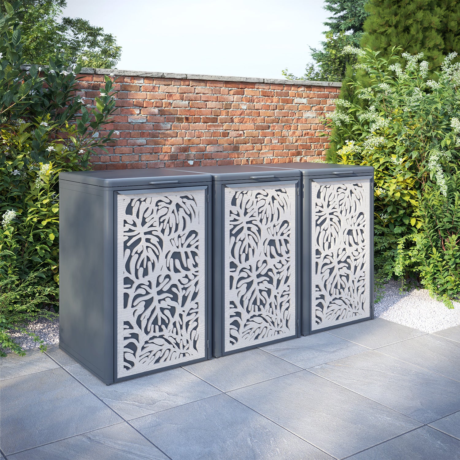 Curva Anthracite Grey 3 Bin Store with Botanic Door Screen