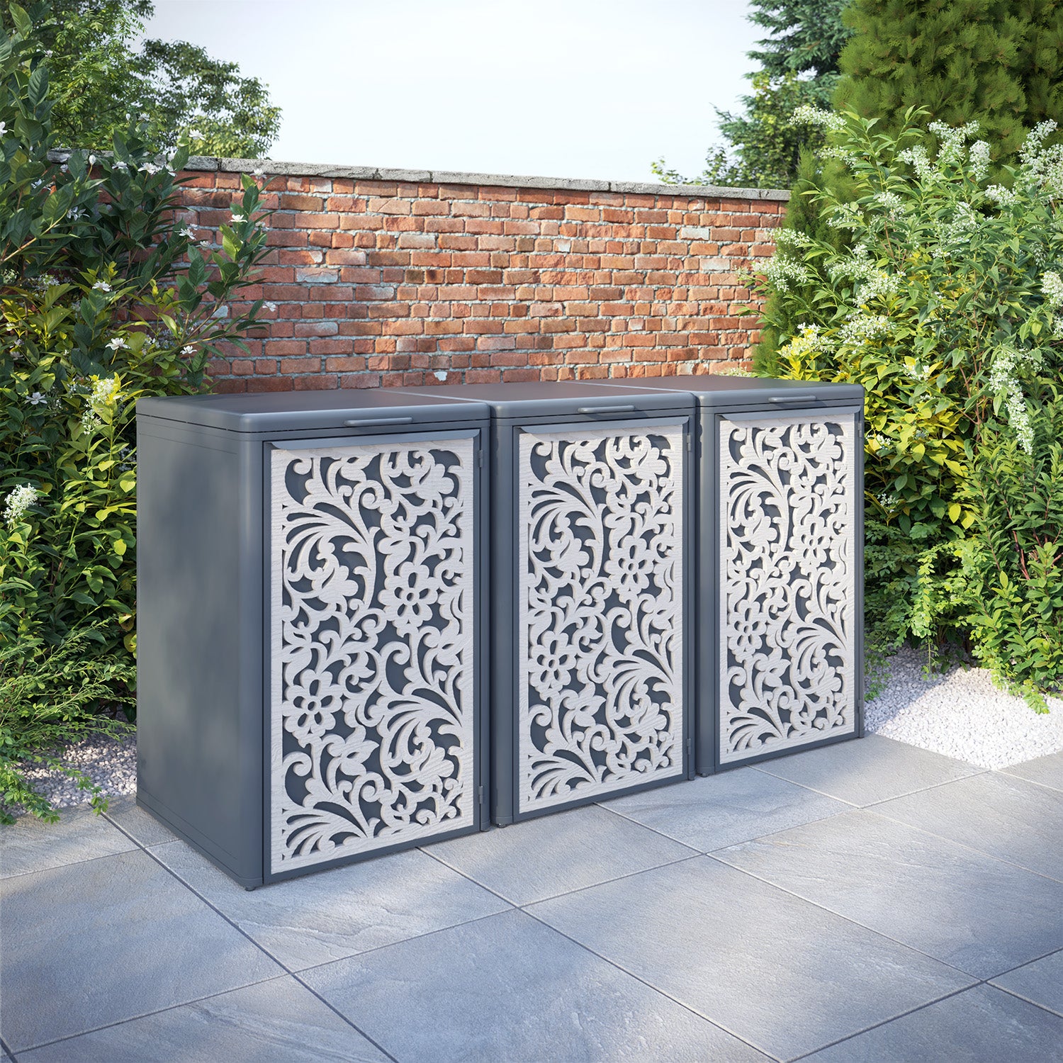 Curva Anthracite Grey 3 Bin Store with Eden Door Screen