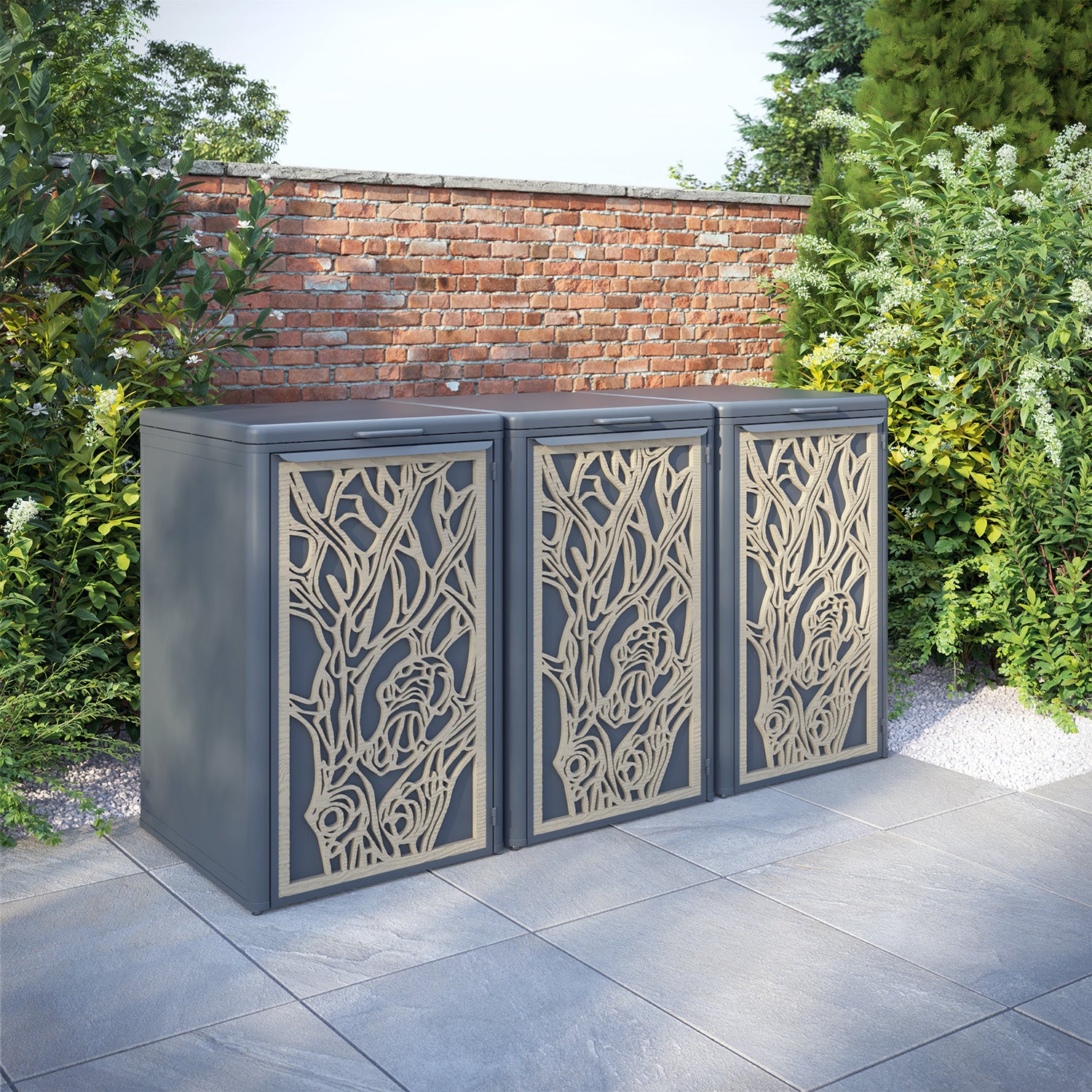 Curva Anthracite Grey 3 Bin Store with Nature Door Screen
