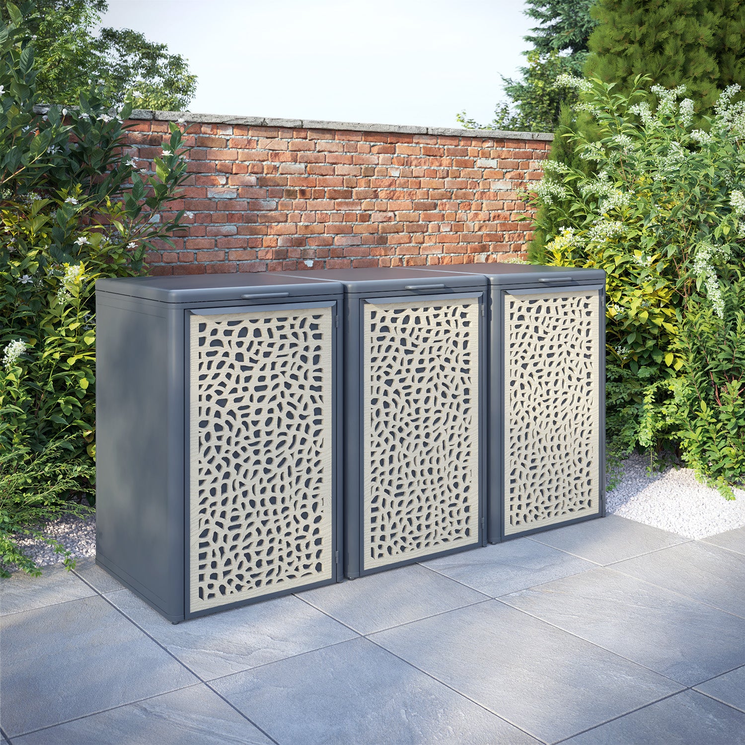 Curva Anthracite Grey 3 Bin Store with Pebble Door Screen