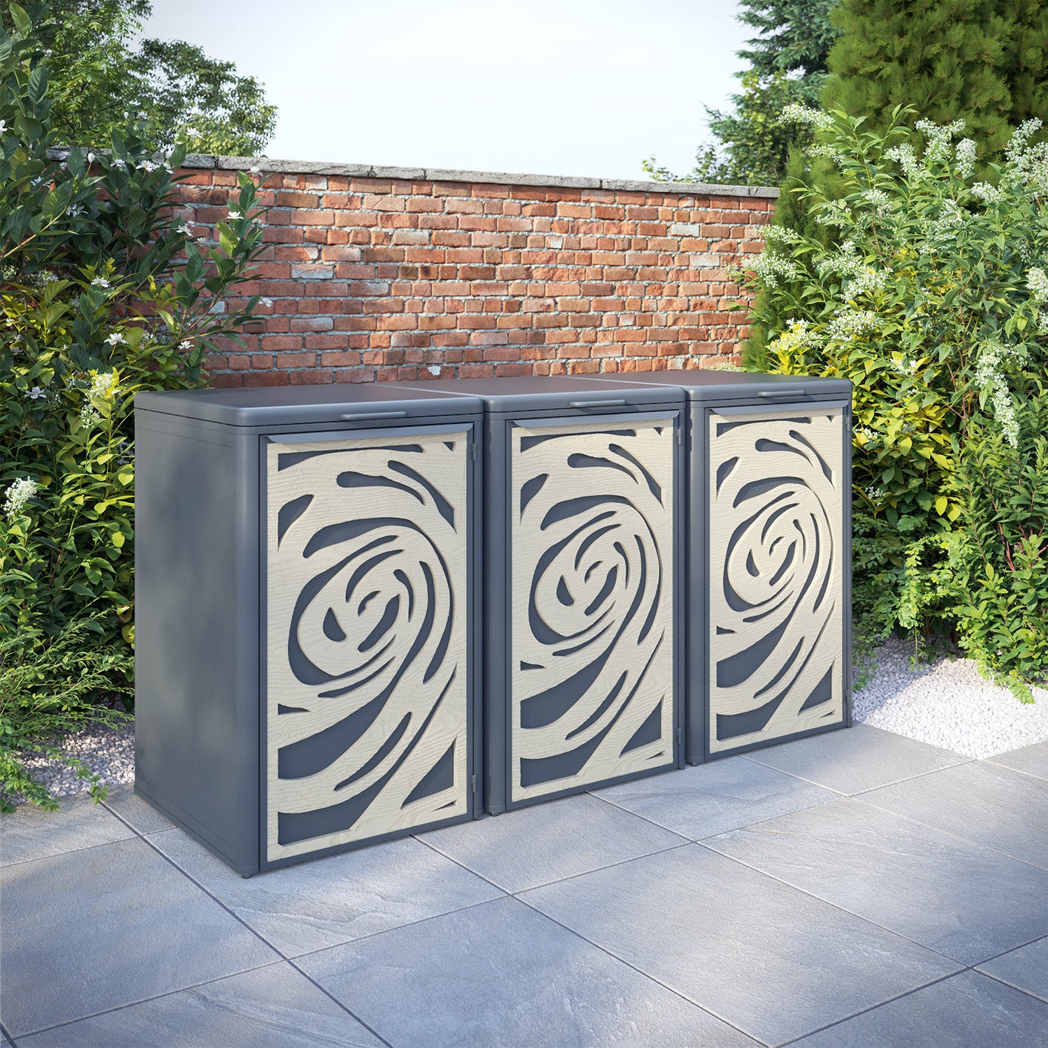 Curva Anthracite Grey 3 Bin Store with Roses Door Screen