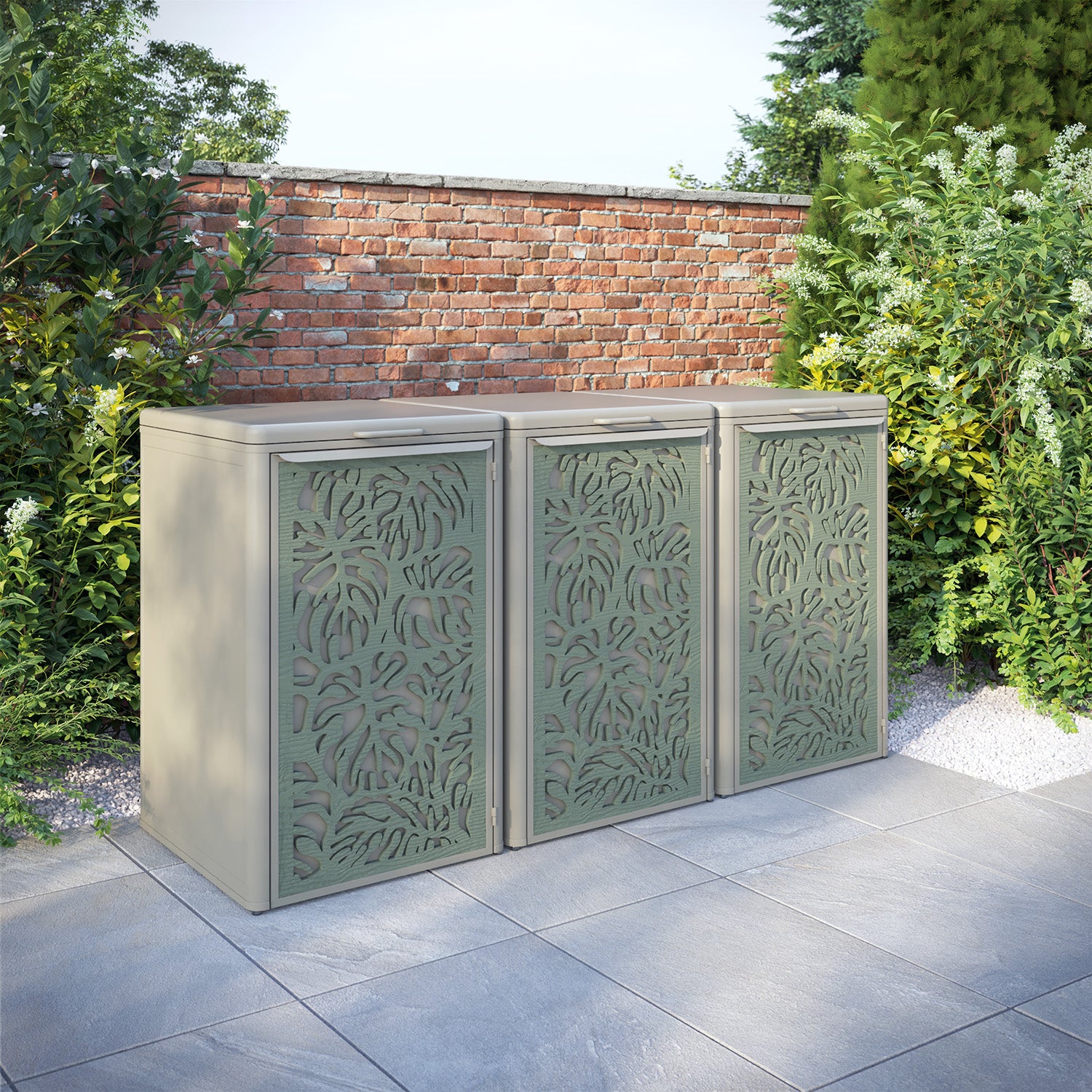 Curva Latte 3 Bin Store with Botanic Door Screen