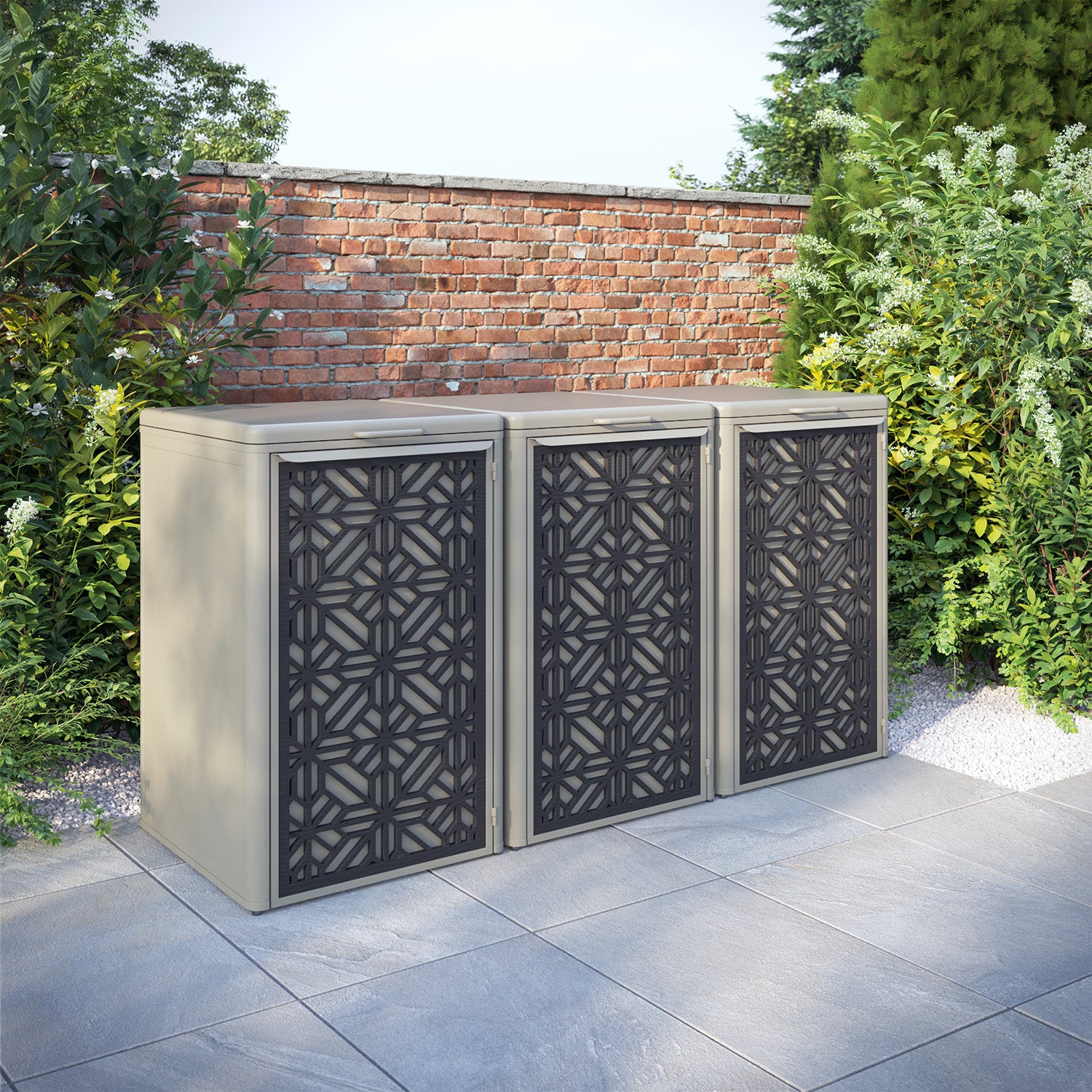 Curva Latte 3 Bin Store with Geo Door Screen