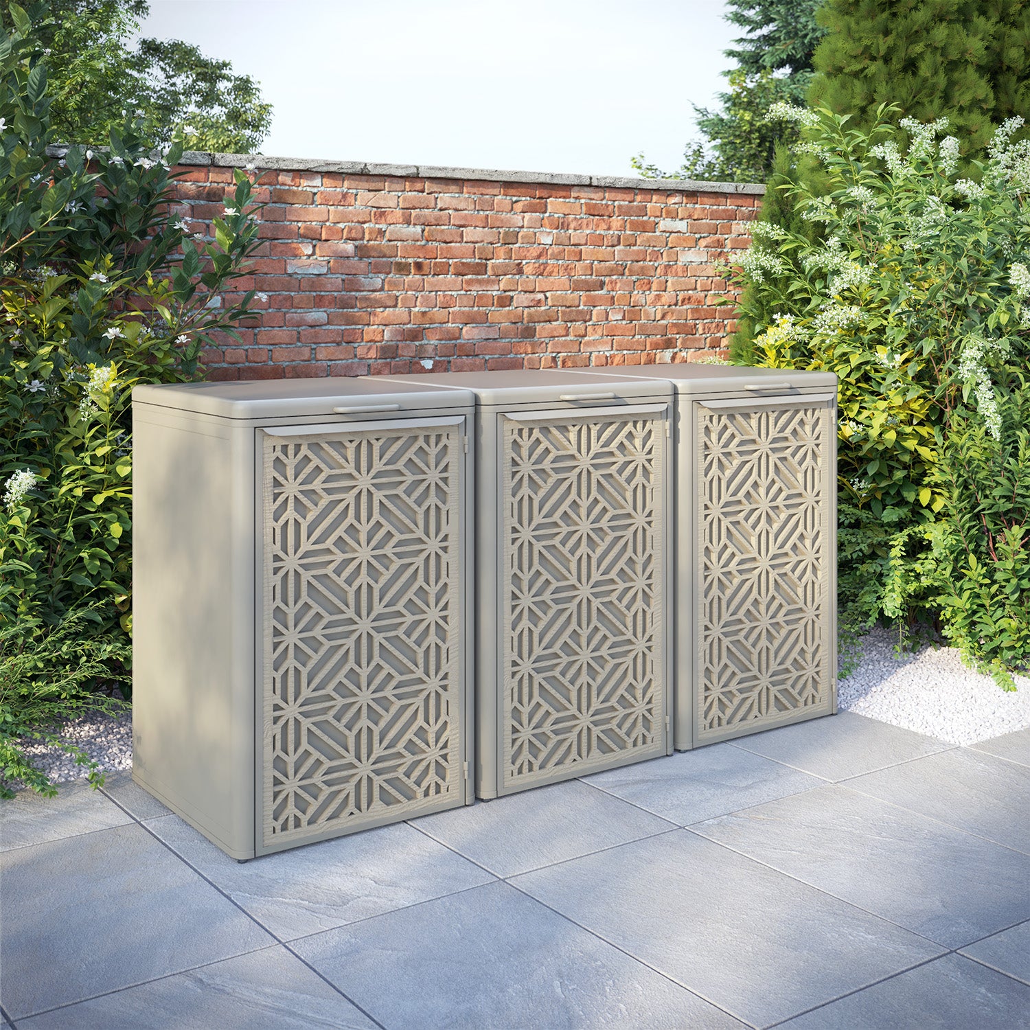 Curva Latte 3 Bin Store with Geo Door Screen